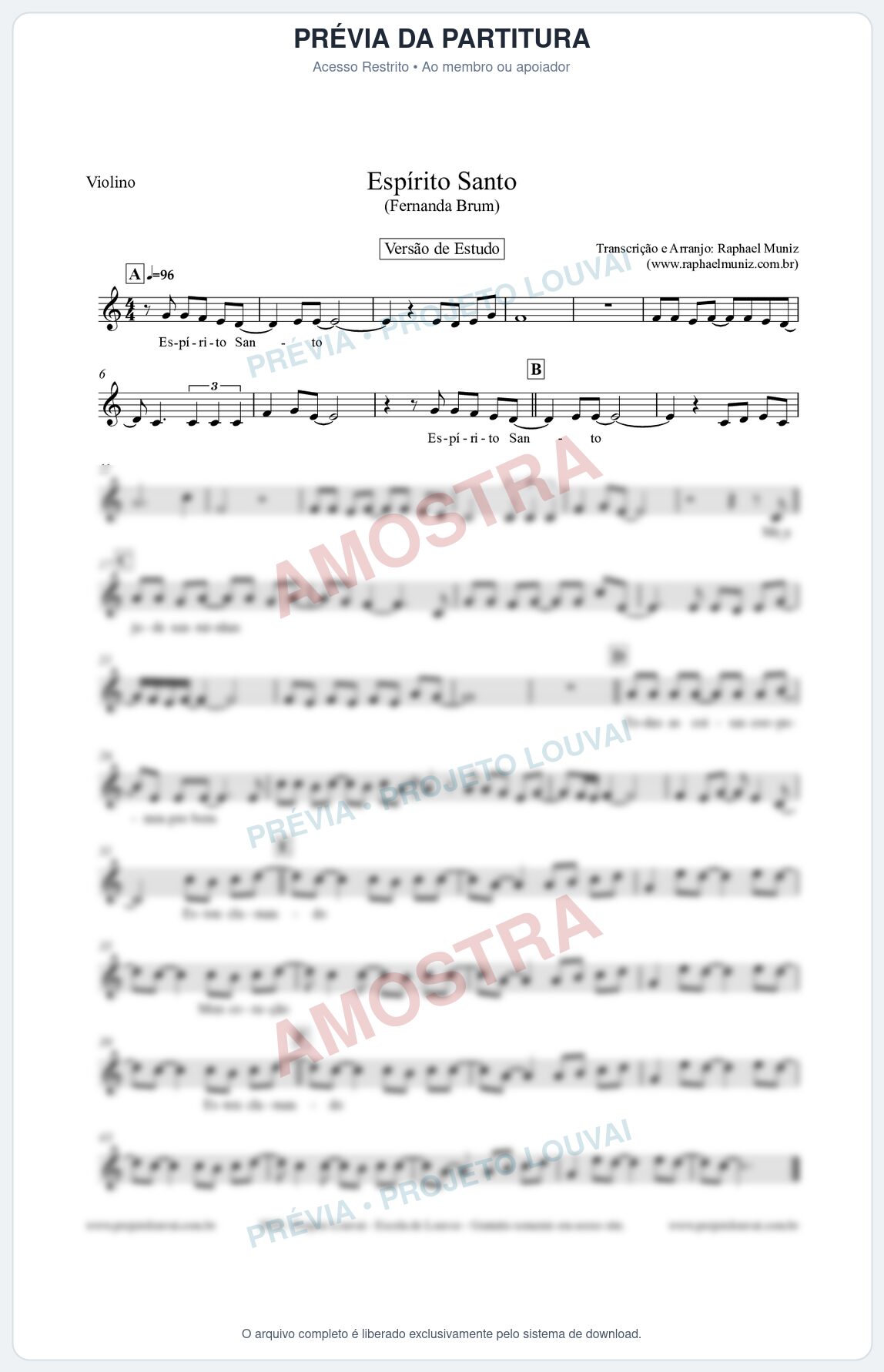 Prévia protegida da primeira página da partitura Partitura para Violino - Espírito Santo (Versão de Estudo) - Fernanda Brum