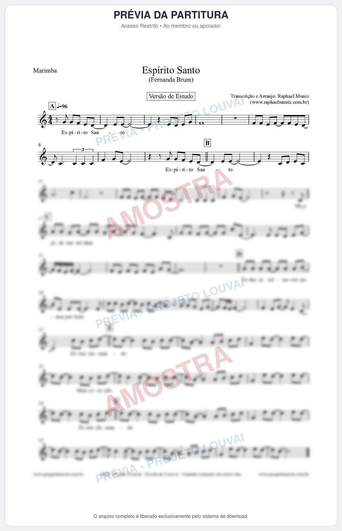 Prévia protegida da primeira página da partitura Partitura para Marimba - Espírito Santo (Versão de Estudo) - Fernanda Brum