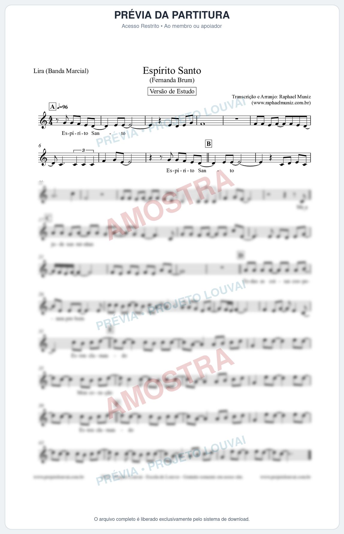 Prévia protegida da primeira página da partitura Partitura para Lira (Banda Marcial) - Espírito Santo (Versão de Estudo) - Fernanda Brum