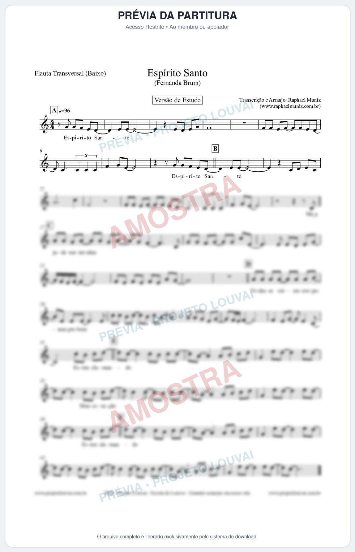 Prévia protegida da primeira página da partitura Partitura para Flauta Transversal (Baixo) - Espírito Santo (Versão de Estudo) - Fernanda Brum