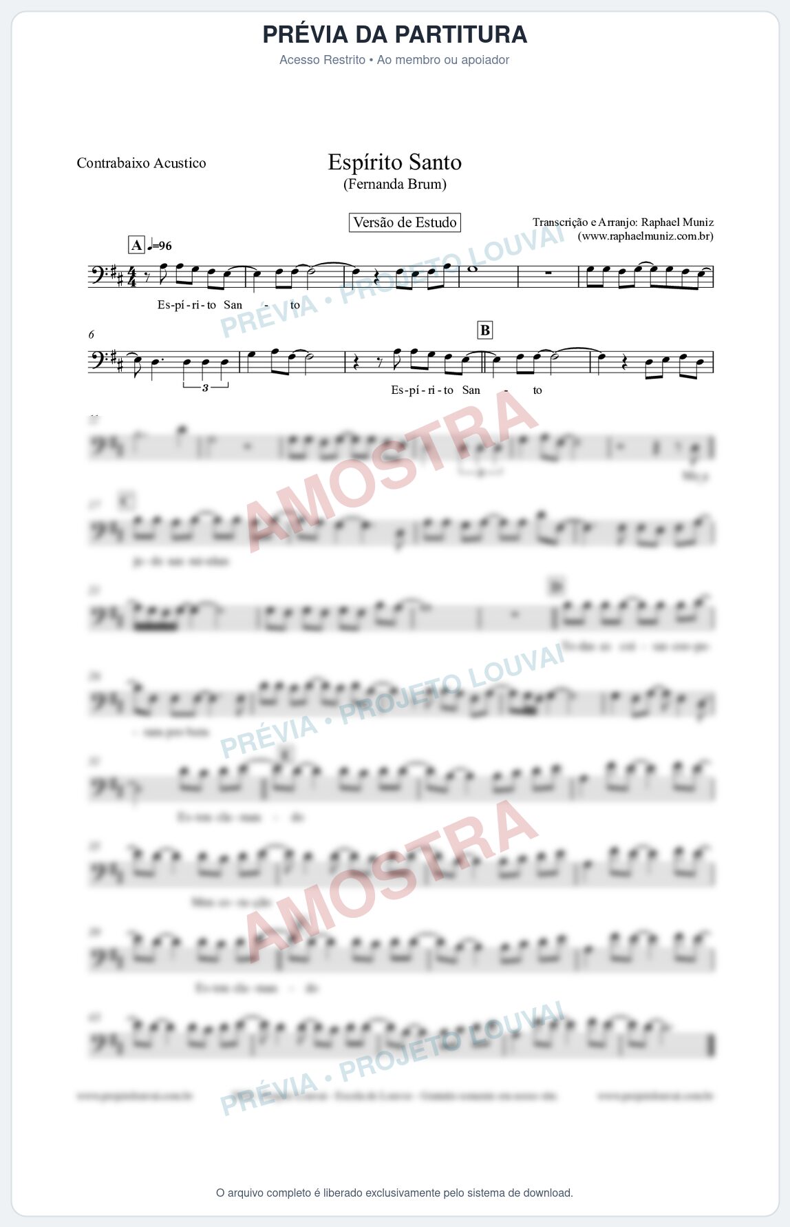 Prévia protegida da primeira página da partitura Partitura para Contrabaixo Acústico - Espírito Santo (Versão de Estudo) - Fernanda Brum