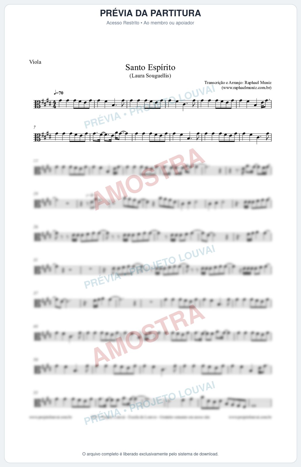 Prévia protegida da primeira página da partitura Partitura para Viola - Santo Espírito - Laura Souguellis