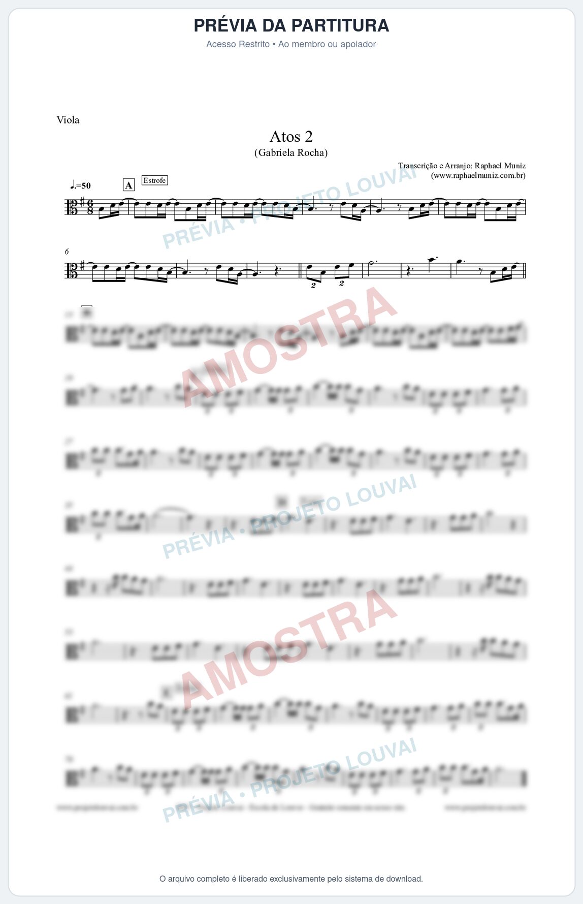Prévia protegida da primeira página da partitura Partitura para Viola - Atos 2  - Gabriela Rocha