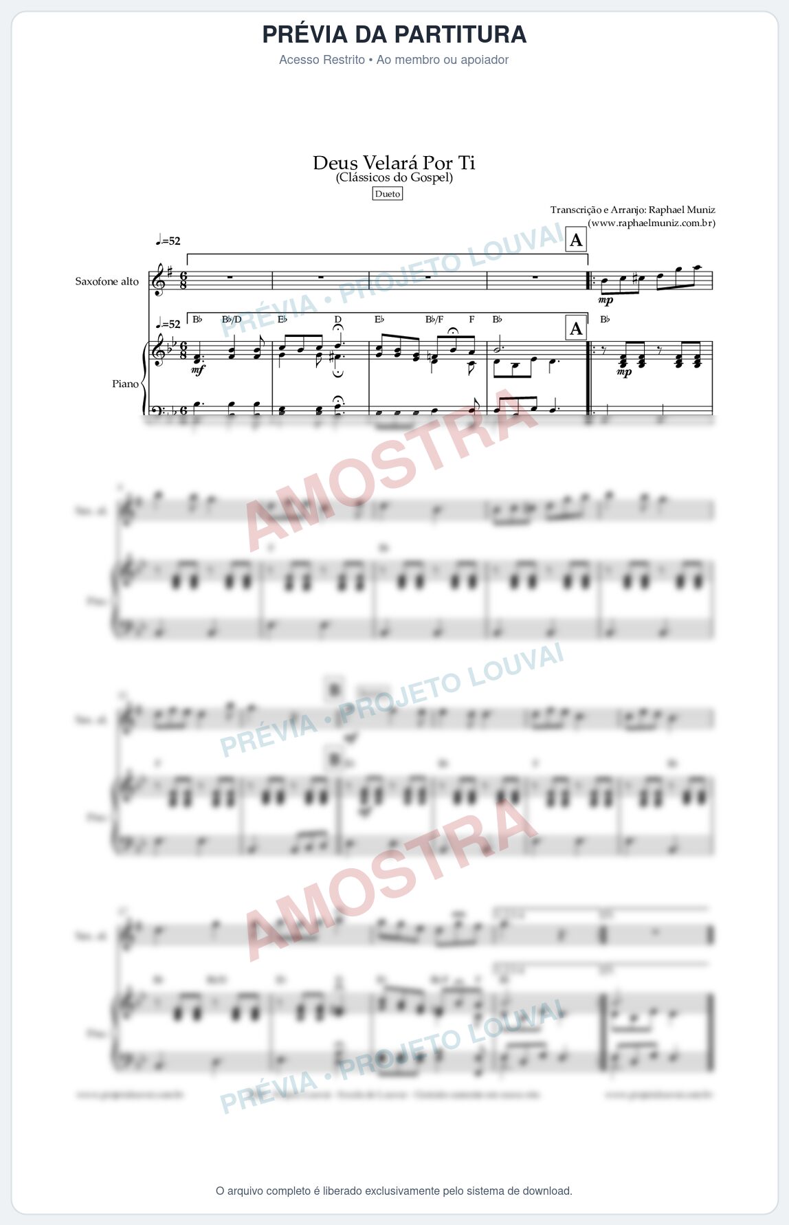 Prévia protegida da primeira página da partitura Partitura para Piano e Sax Alto - Deus Velará Por Ti - Harpa Cristã nº4 - Clássicos do Gospel