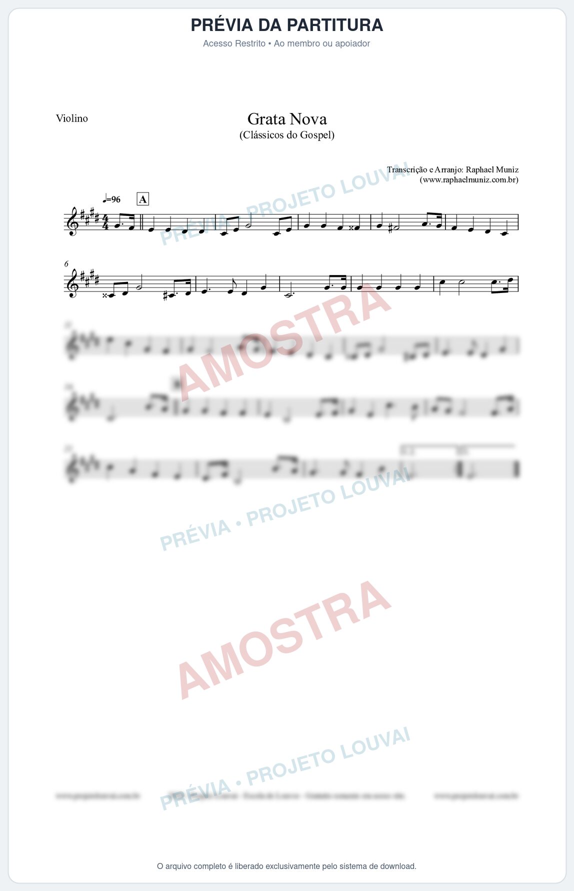 Prévia protegida da primeira página da partitura Partitura para Violino - Grata Nova - Harpa Cristã 18 - Clássicos do Gospel