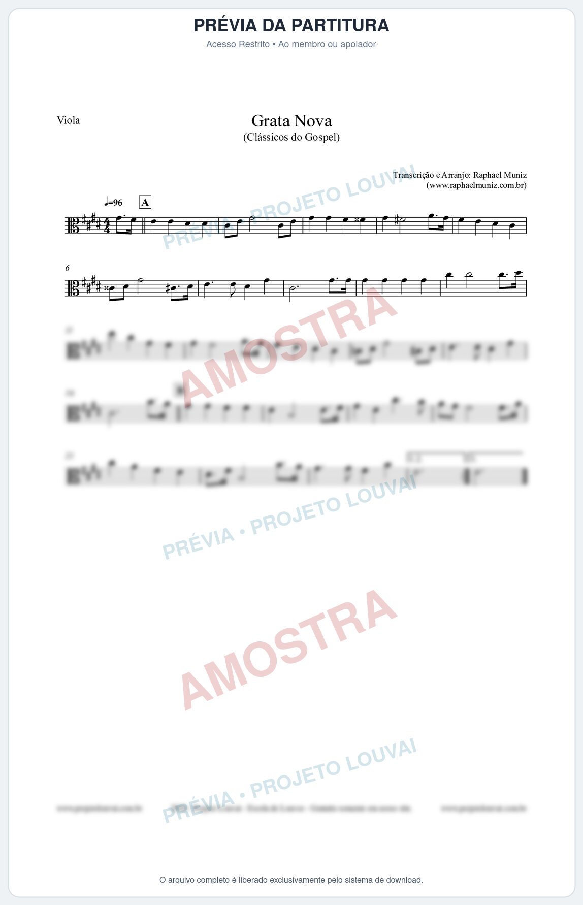 Prévia protegida da primeira página da partitura Partitura para Viola - Grata Nova - Harpa Cristã 18 - Clássicos do Gospel