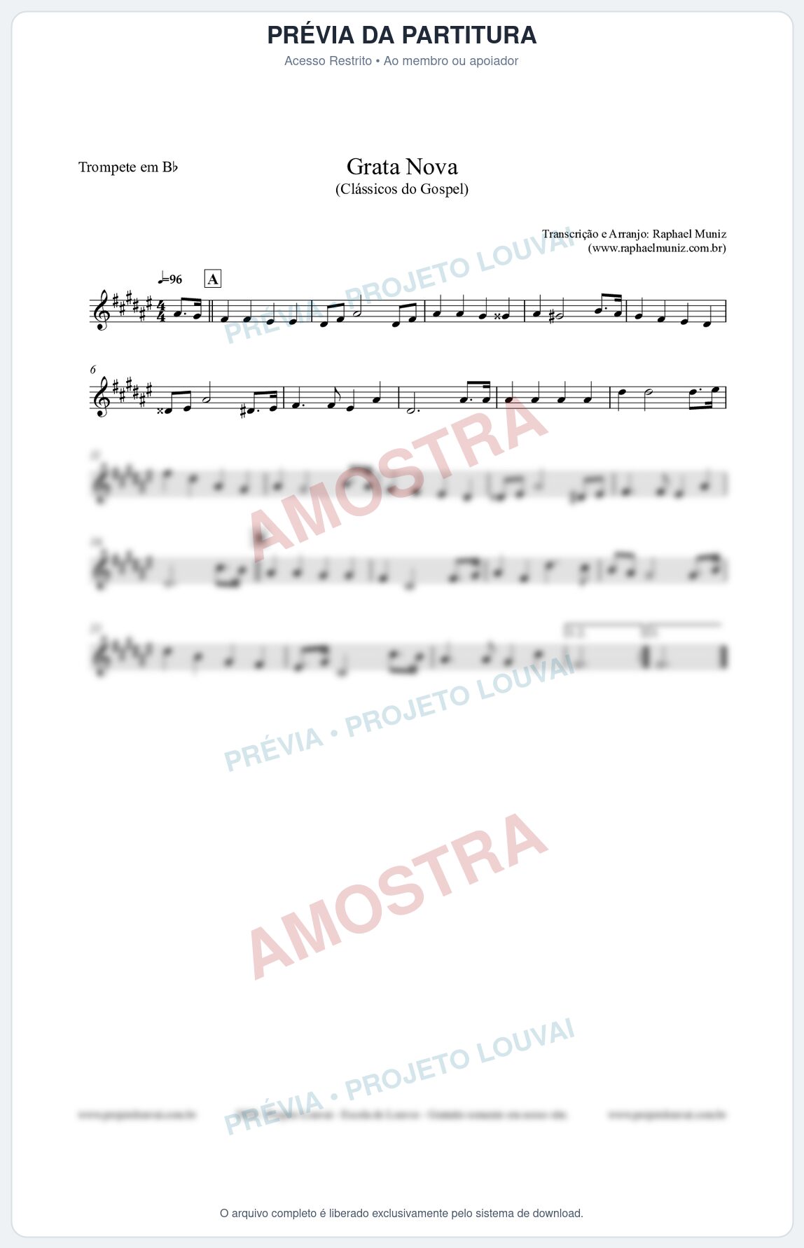 Prévia protegida da primeira página da partitura Partitura para Trompete em Bb - Grata Nova - Harpa Cristã 18 - Clássicos do Gospel