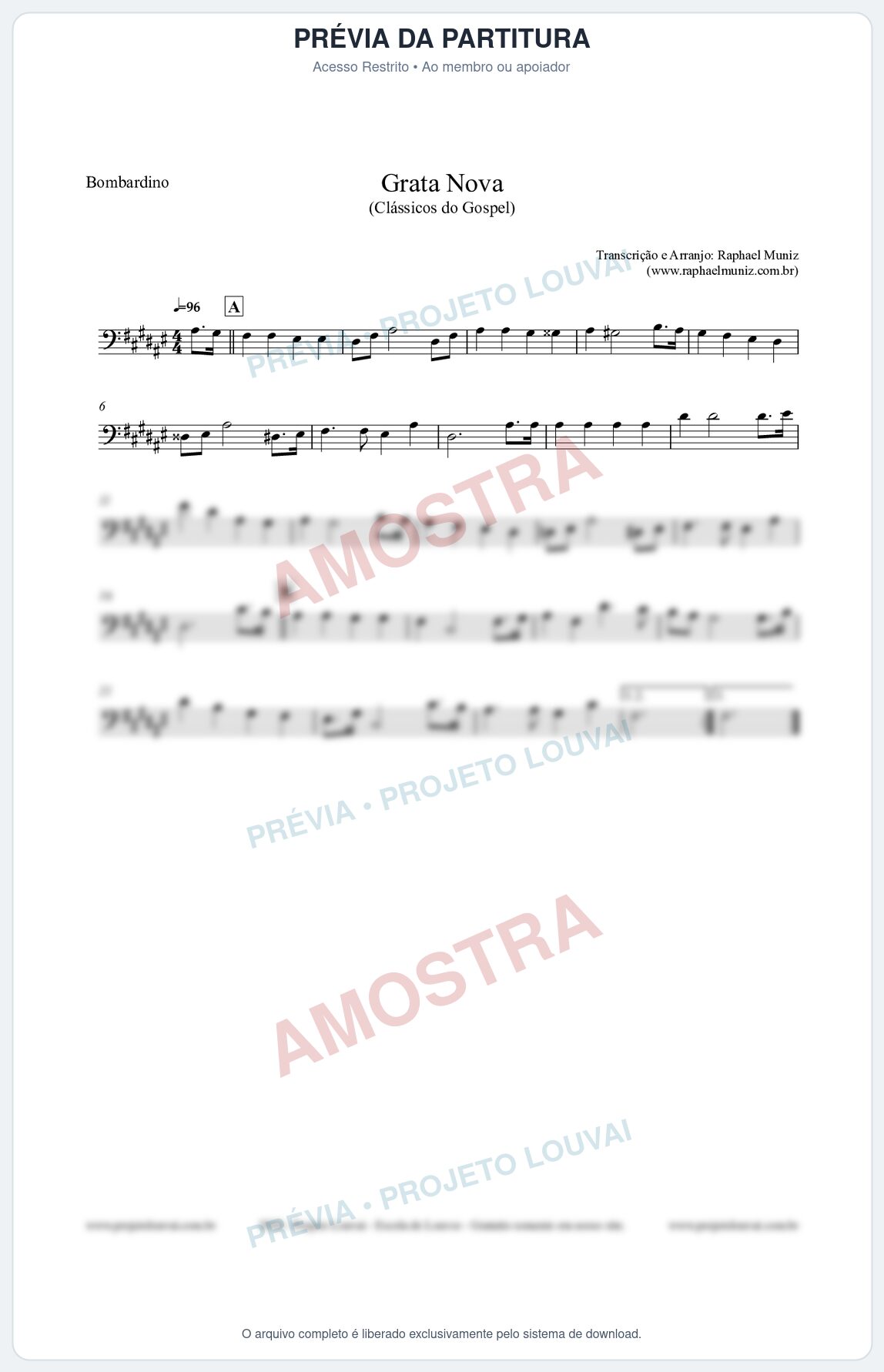 Prévia protegida da primeira página da partitura Partitura para Bombardino - Grata Nova - Harpa Cristã 18 - Clássicos do Gospel