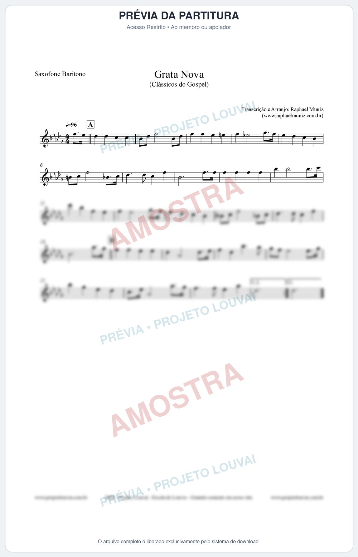 Prévia protegida da primeira página da partitura Partitura para Saxofone Barítono - Grata Nova - Harpa Cristã 18 - Clássicos do Gospel