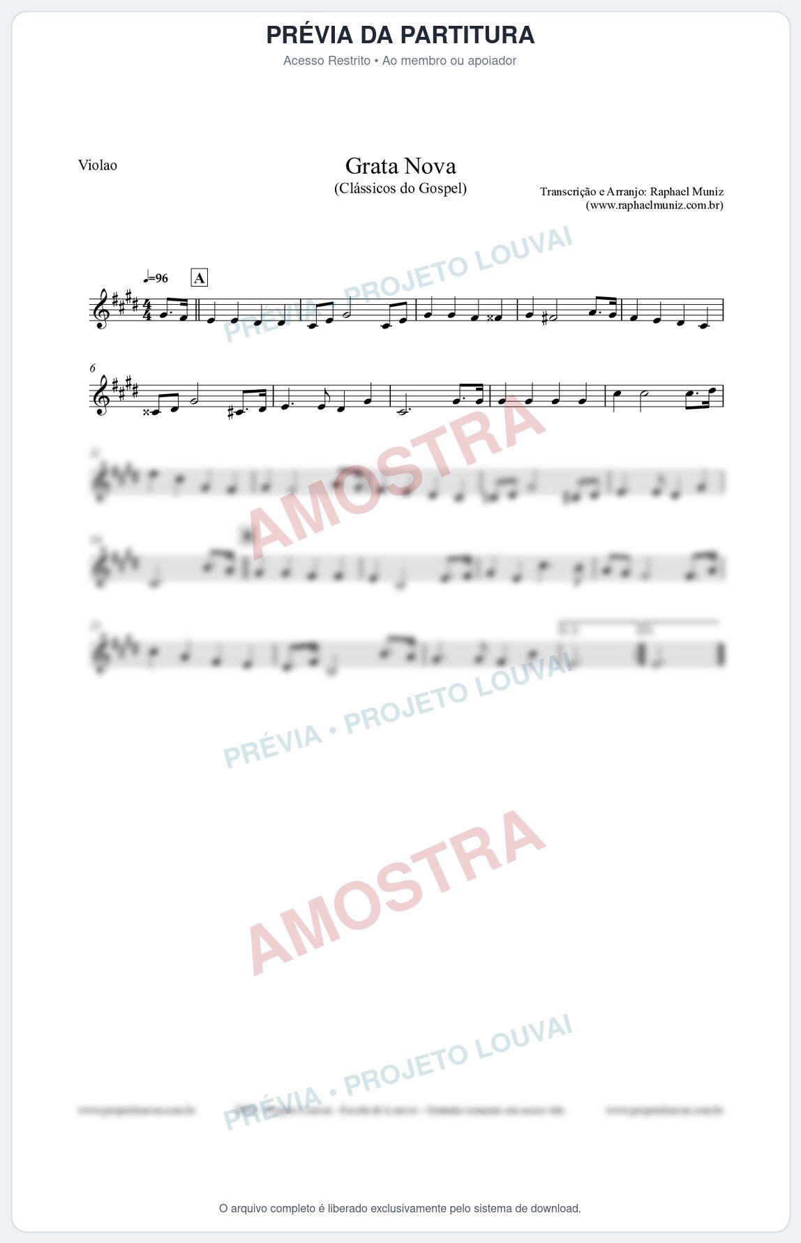 Prévia protegida da primeira página da partitura Partitura para Violão - Grata Nova - Harpa Cristã 18 - Clássicos do Gospel