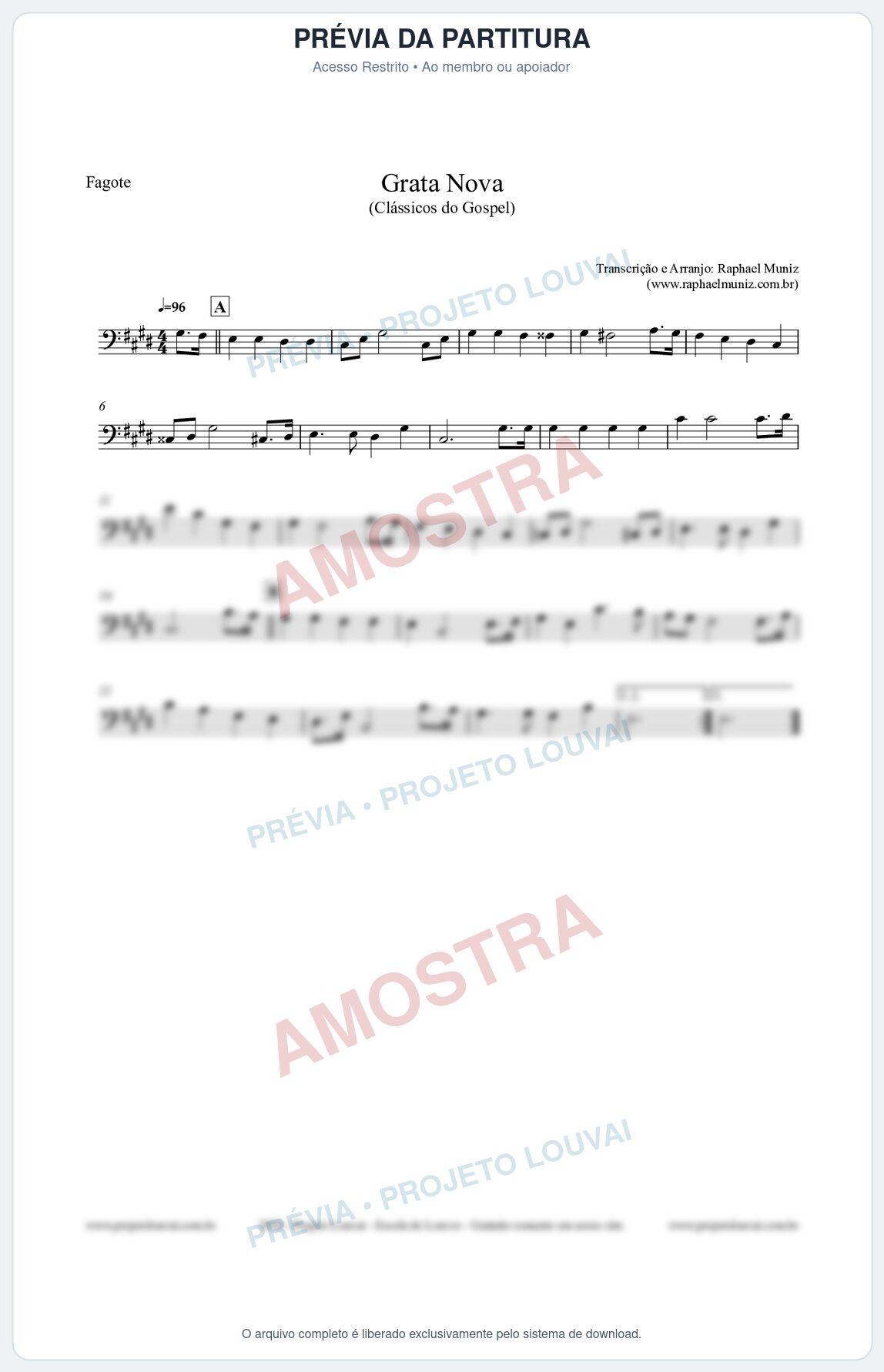 Prévia protegida da primeira página da partitura Partitura para Fagote - Grata Nova - Harpa Cristã 18 - Clássicos do Gospel