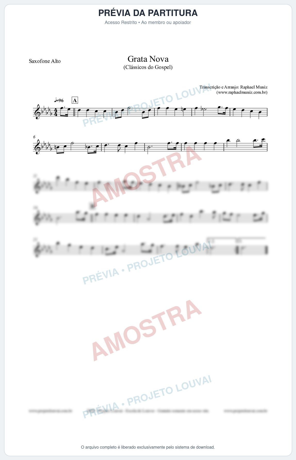 Prévia protegida da primeira página da partitura Partitura para Saxofone Alto - Grata Nova - Harpa Cristã 18 - Clássicos do Gospel