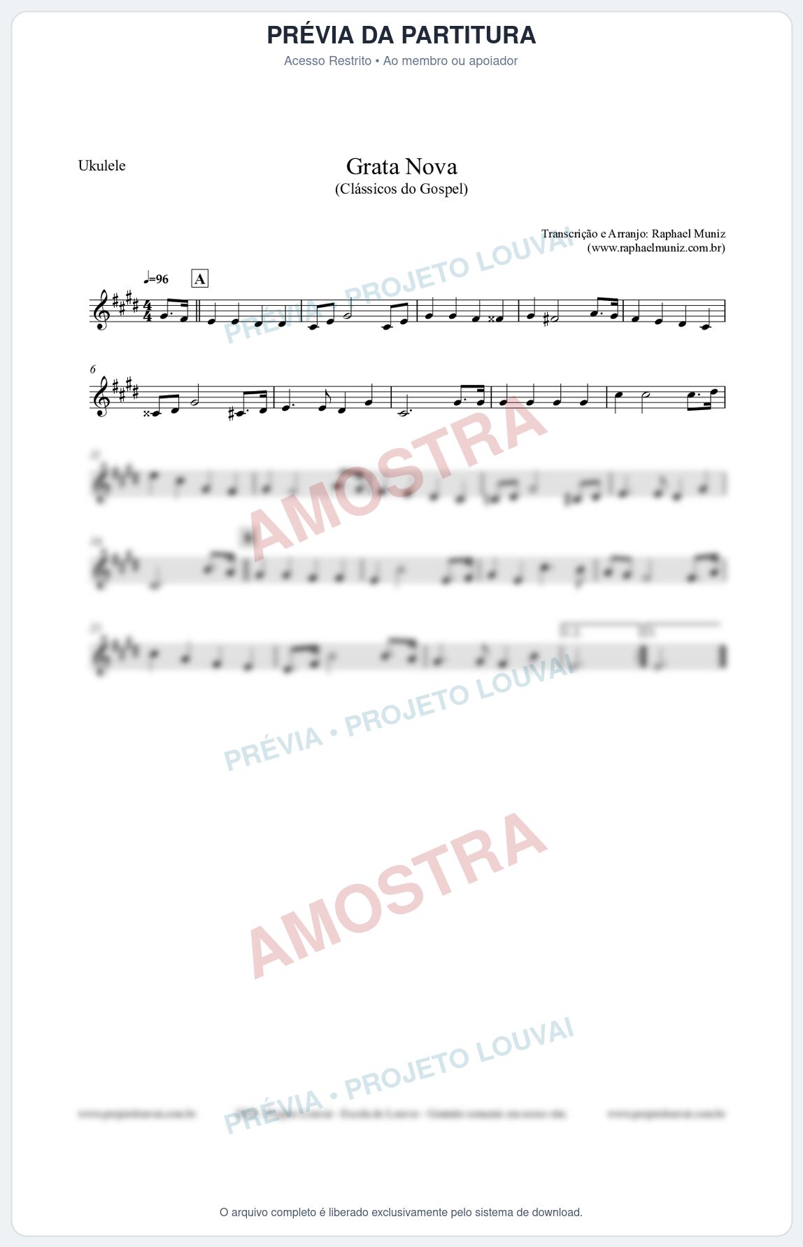 Prévia protegida da primeira página da partitura Partitura para Ukulele - Grata Nova - Harpa Cristã 18 - Clássicos do Gospel