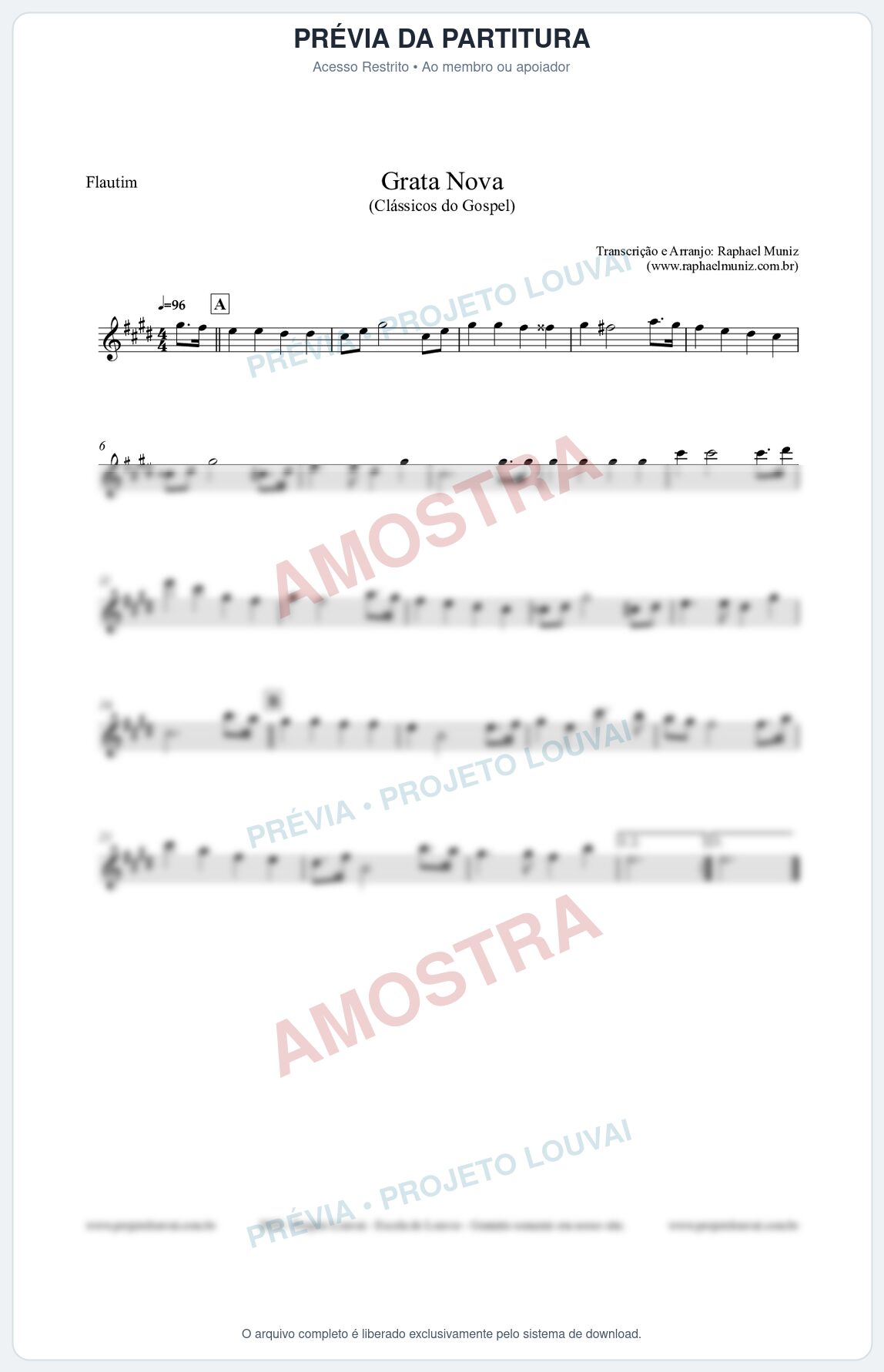 Prévia protegida da primeira página da partitura Partitura para Flautim - Grata Nova - Harpa Cristã 18 - Clássicos do Gospel