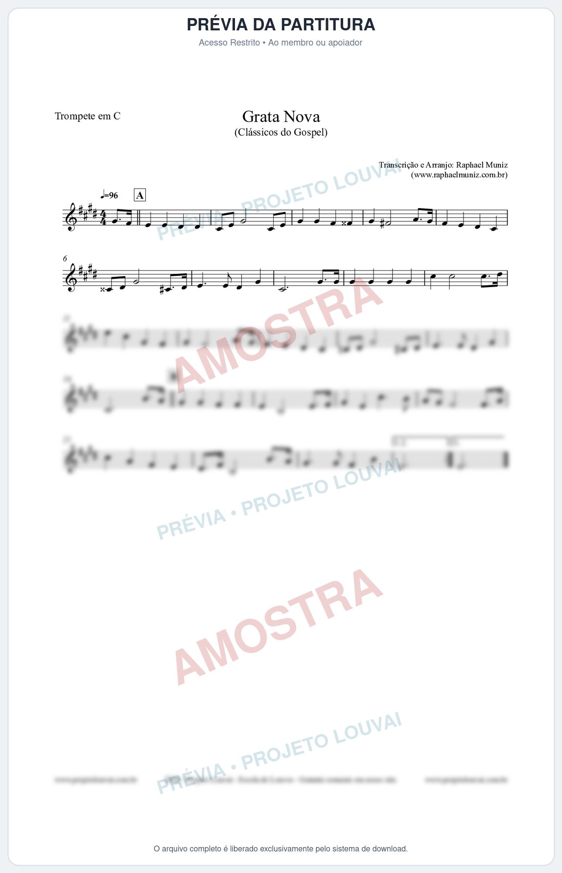 Prévia protegida da primeira página da partitura Partitura para Trompete em C - Grata Nova - Harpa Cristã 18 - Clássicos do Gospel