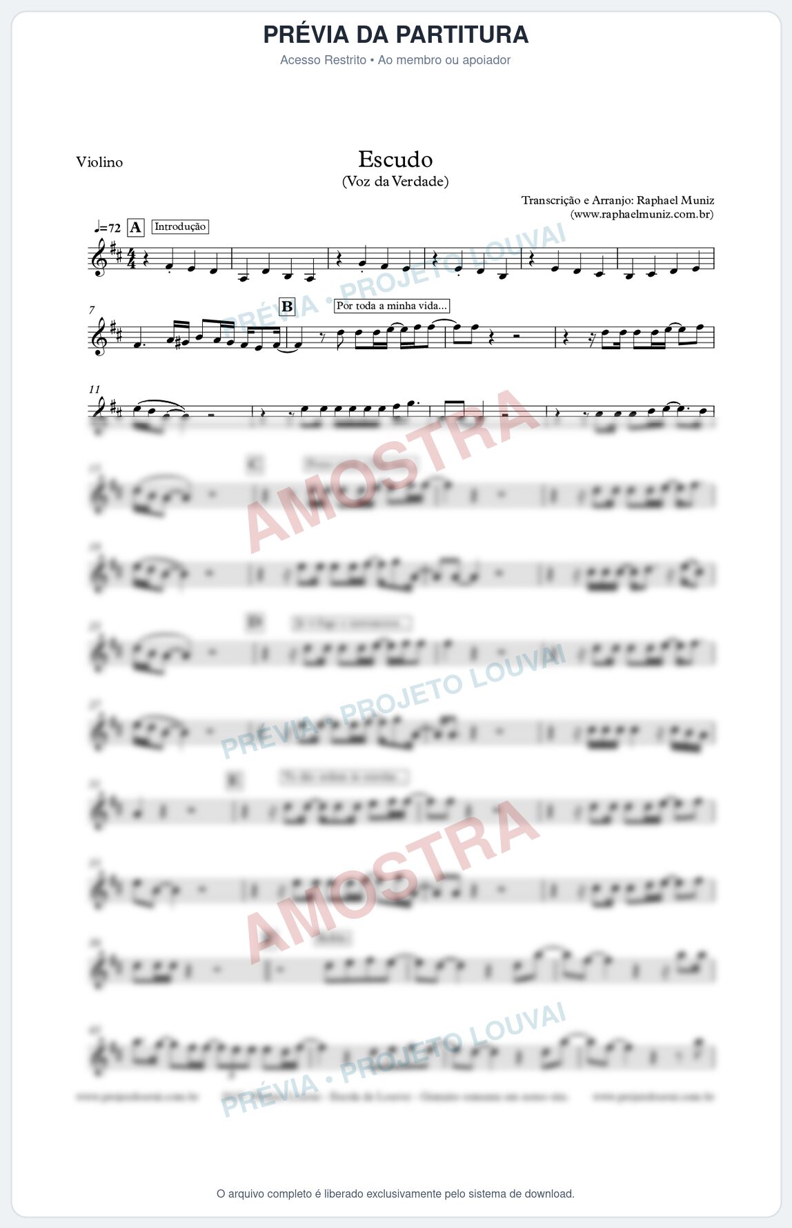 Prévia protegida da primeira página da partitura Partitura para Violino - Escudo - Voz da Verdade