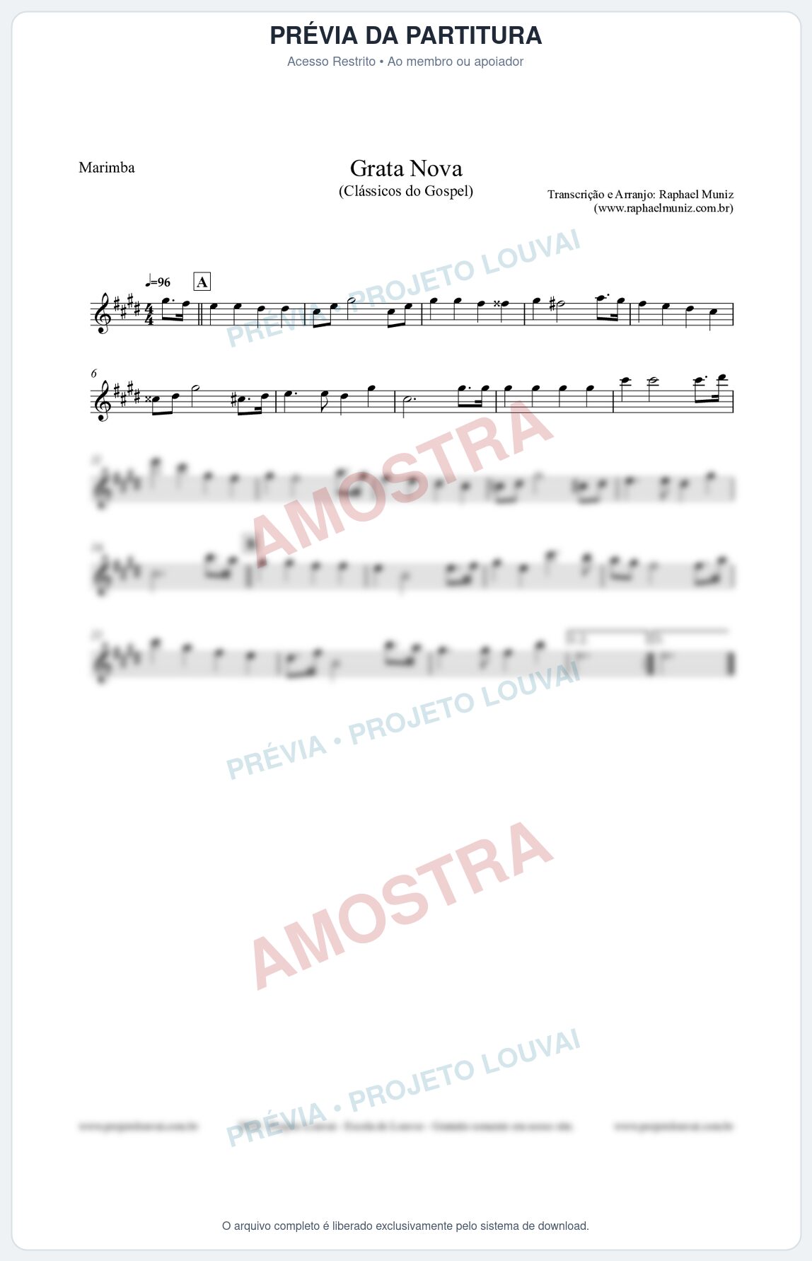 Prévia protegida da primeira página da partitura Partitura para Marimba - Grata Nova - Harpa Cristã 18 - Clássicos do Gospel
