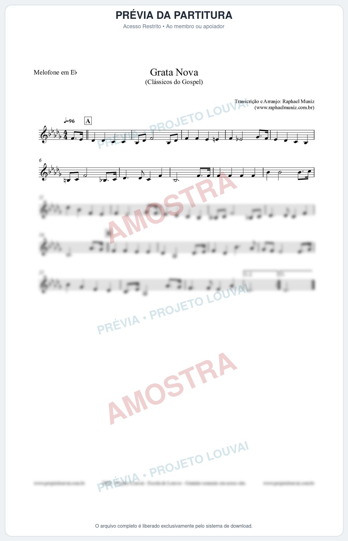 Prévia protegida da primeira página da partitura Partitura para Melofone em Eb - Grata Nova - Harpa Cristã 18 - Clássicos do Gospel