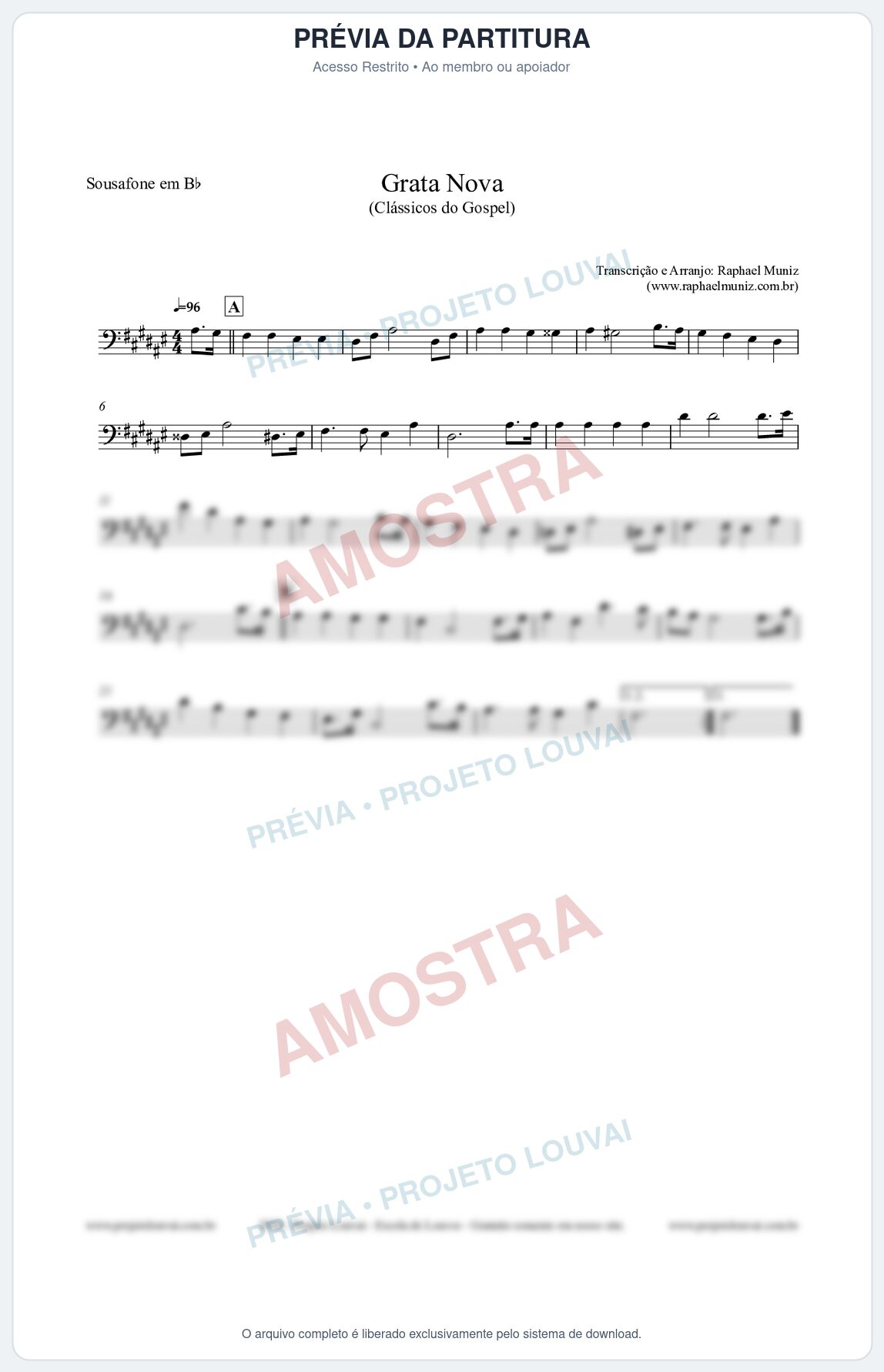 Prévia protegida da primeira página da partitura Partitura para Sousafone em Bb - Grata Nova - Harpa Cristã 18 - Clássicos do Gospel