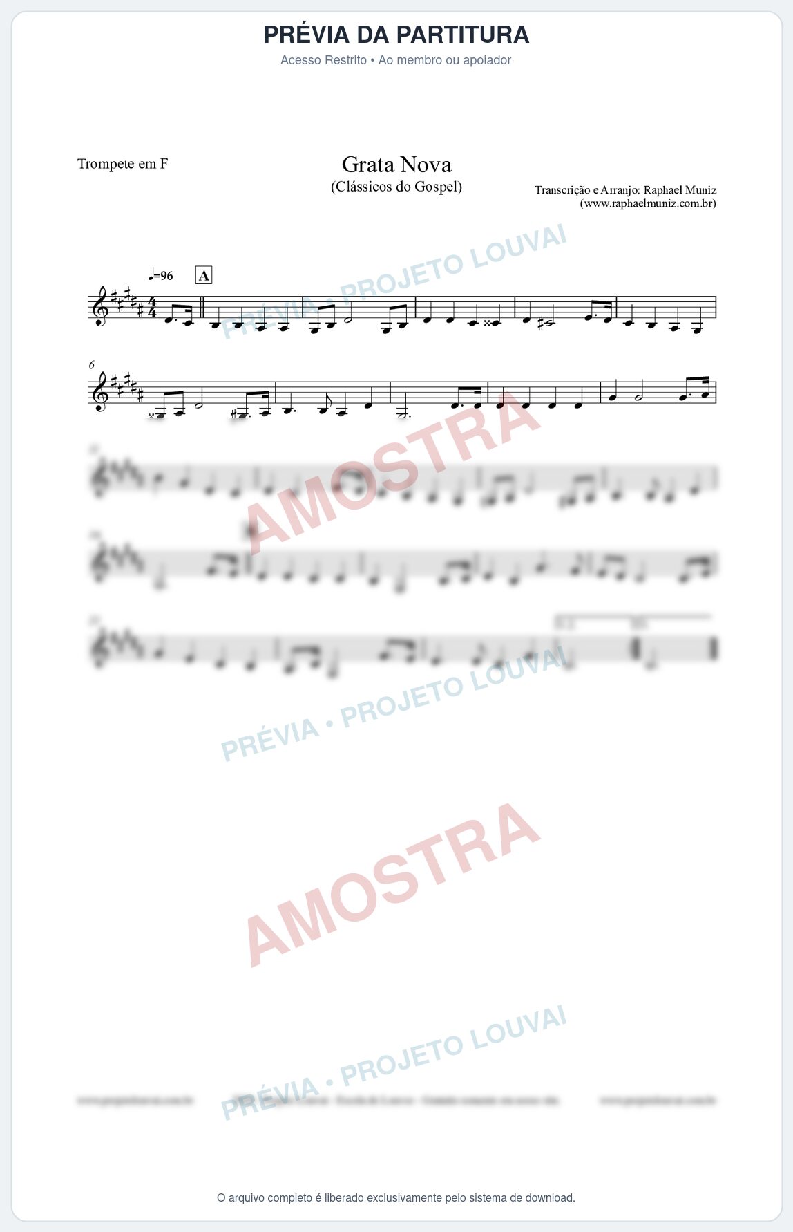 Prévia protegida da primeira página da partitura Partitura para Trompete em F - Grata Nova - Harpa Cristã 18 - Clássicos do Gospel