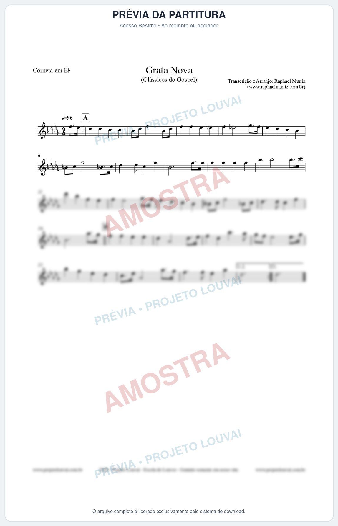 Prévia protegida da primeira página da partitura Partitura para Corneta em Eb - Grata Nova - Harpa Cristã 18 - Clássicos do Gospel