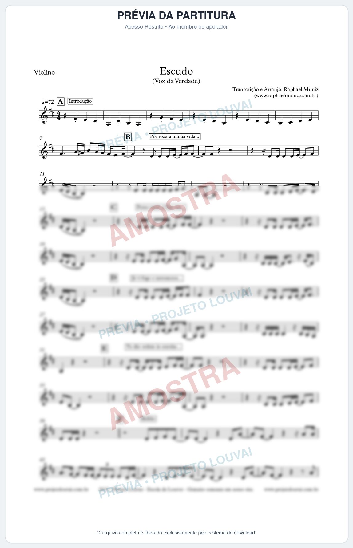 Prévia protegida da primeira página da partitura Partitura para Violino - Escudo (Versão 2) - Voz da Verdade