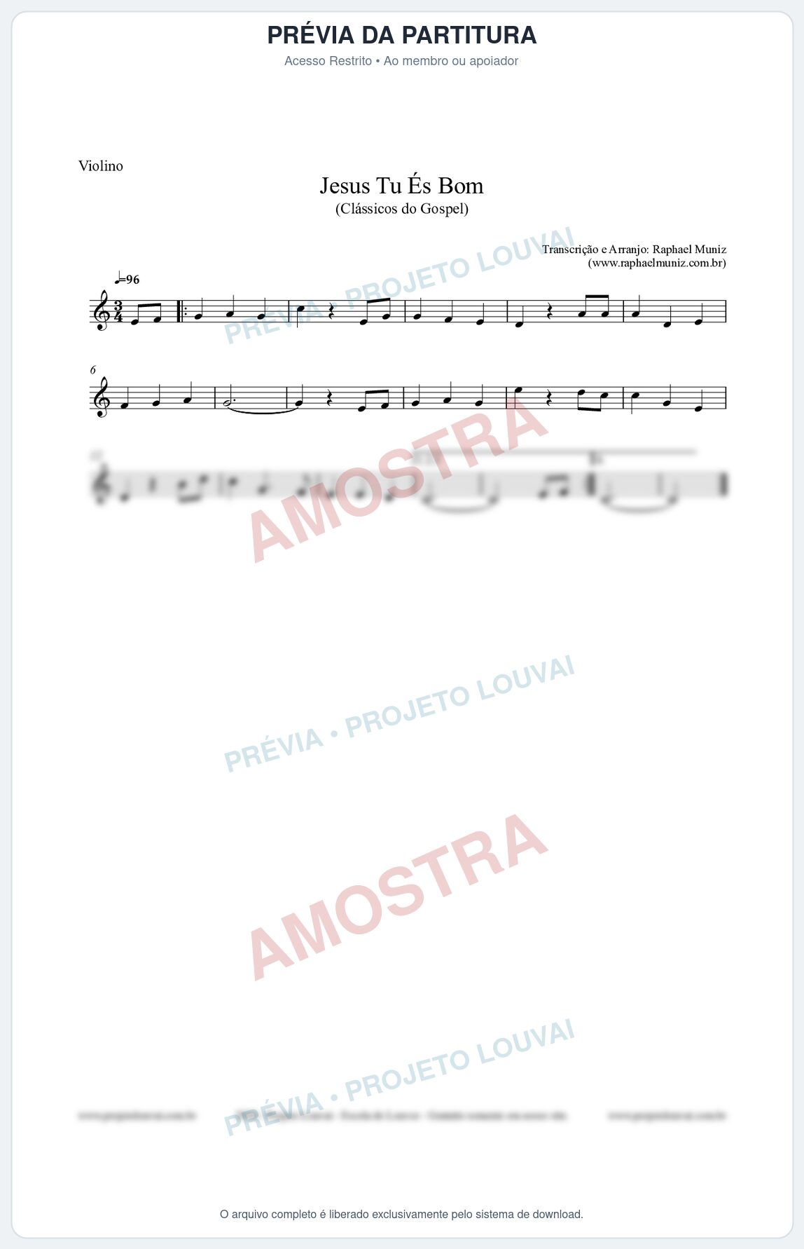 Prévia protegida da primeira página da partitura Partitura para Violino - Jesus Tu És Bom - Harpa Cristã nº25 - Clássicos do Gospel