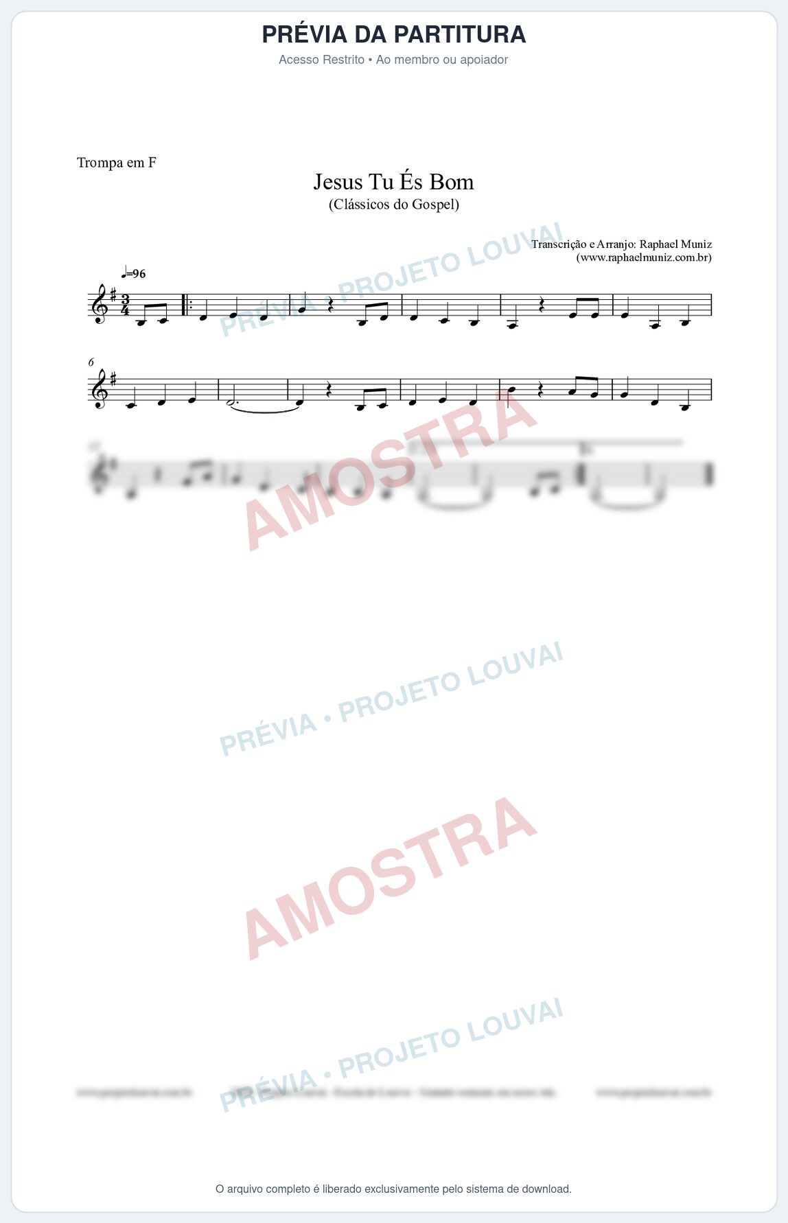 Prévia protegida da primeira página da partitura Partitura para Trompa em F - Jesus Tu És Bom - Harpa Cristã nº25 - Clássicos do Gospel