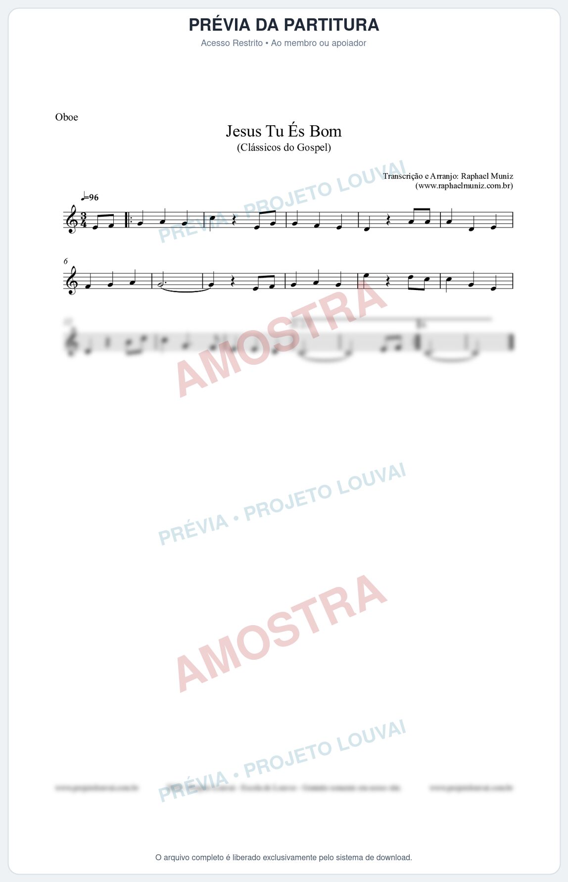Prévia protegida da primeira página da partitura Partitura para Oboé - Jesus Tu És Bom - Harpa Cristã nº25 - Clássicos do Gospel