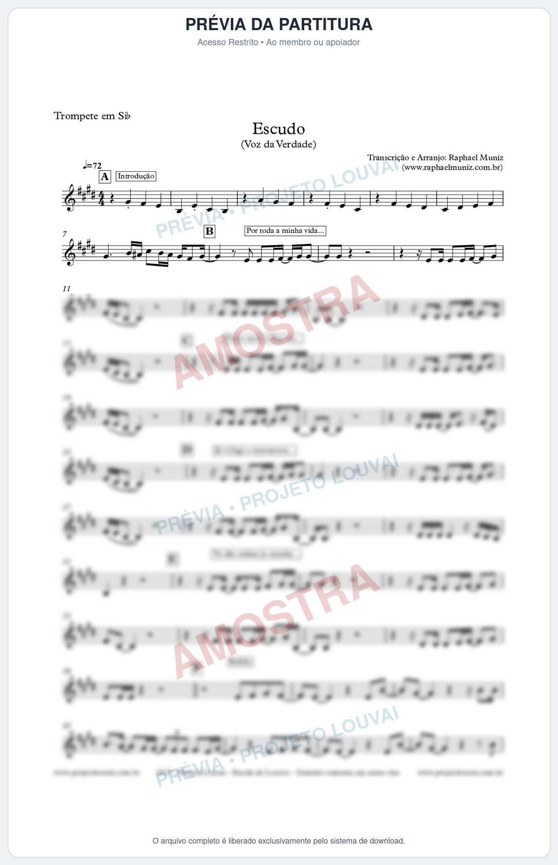 Prévia protegida da primeira página da partitura Partitura para Trompete - Escudo - Voz da Verdade