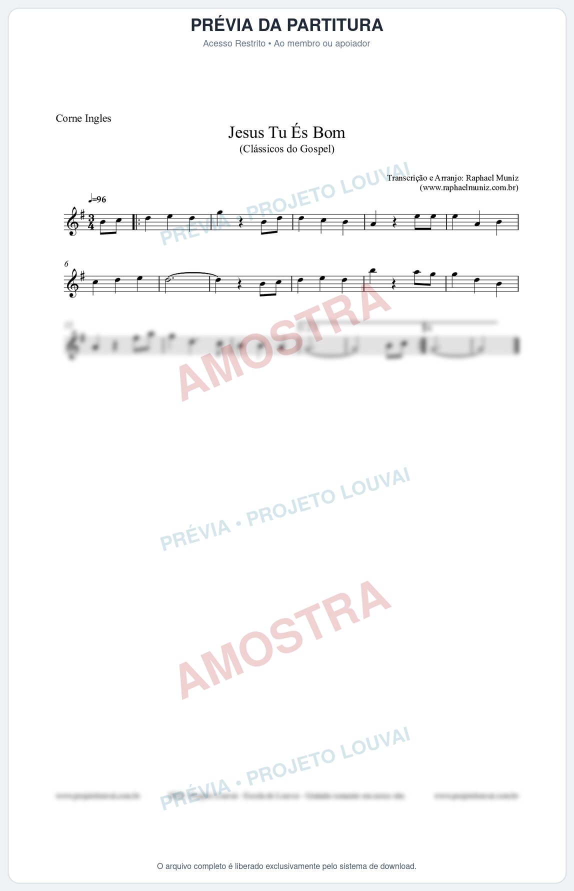 Prévia protegida da primeira página da partitura Partitura para Corne Inglês - Jesus Tu És Bom - Harpa Cristã nº25 - Clássicos do Gospel