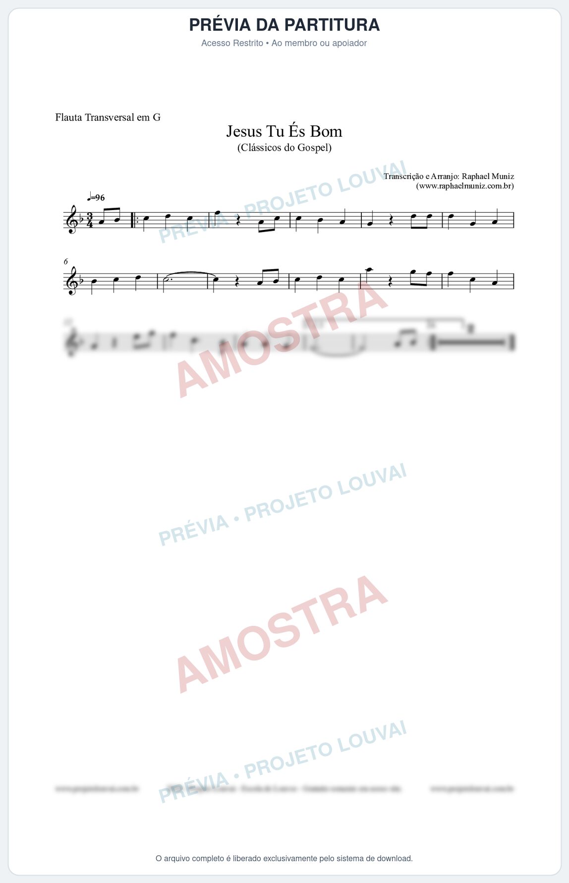 Prévia protegida da primeira página da partitura Partitura para Flauta Transversal em G - Jesus Tu És Bom - Harpa Cristã nº25 - Clássicos do Gospel