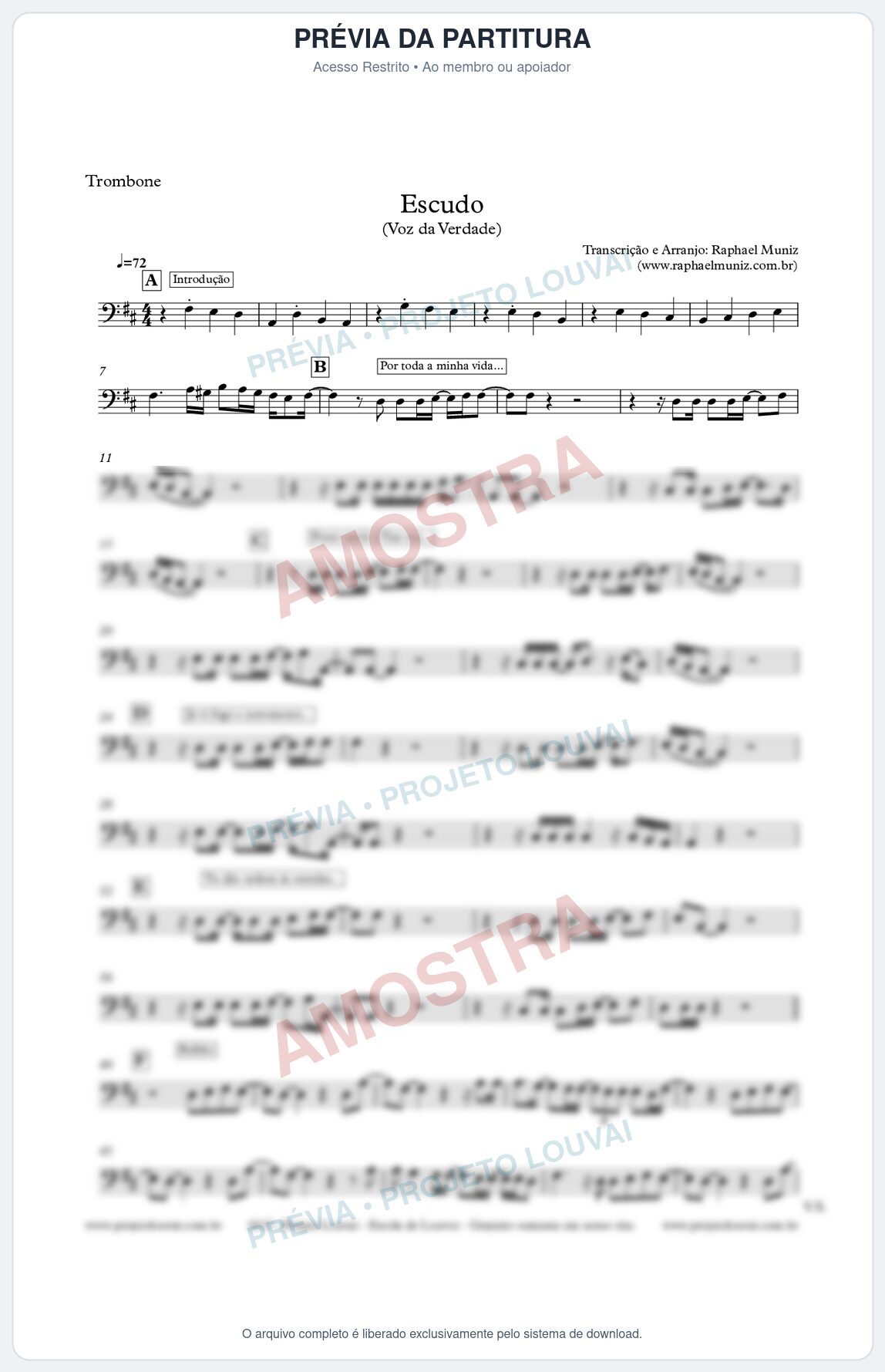 Prévia protegida da primeira página da partitura Partitura para Trombone - Escudo - Voz da Verdade