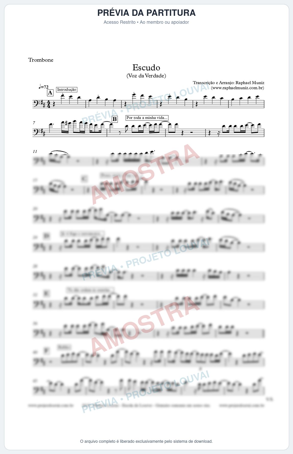 Prévia protegida da primeira página da partitura Partitura para Trombone - Escudo (Versão 2) - Voz da Verdade