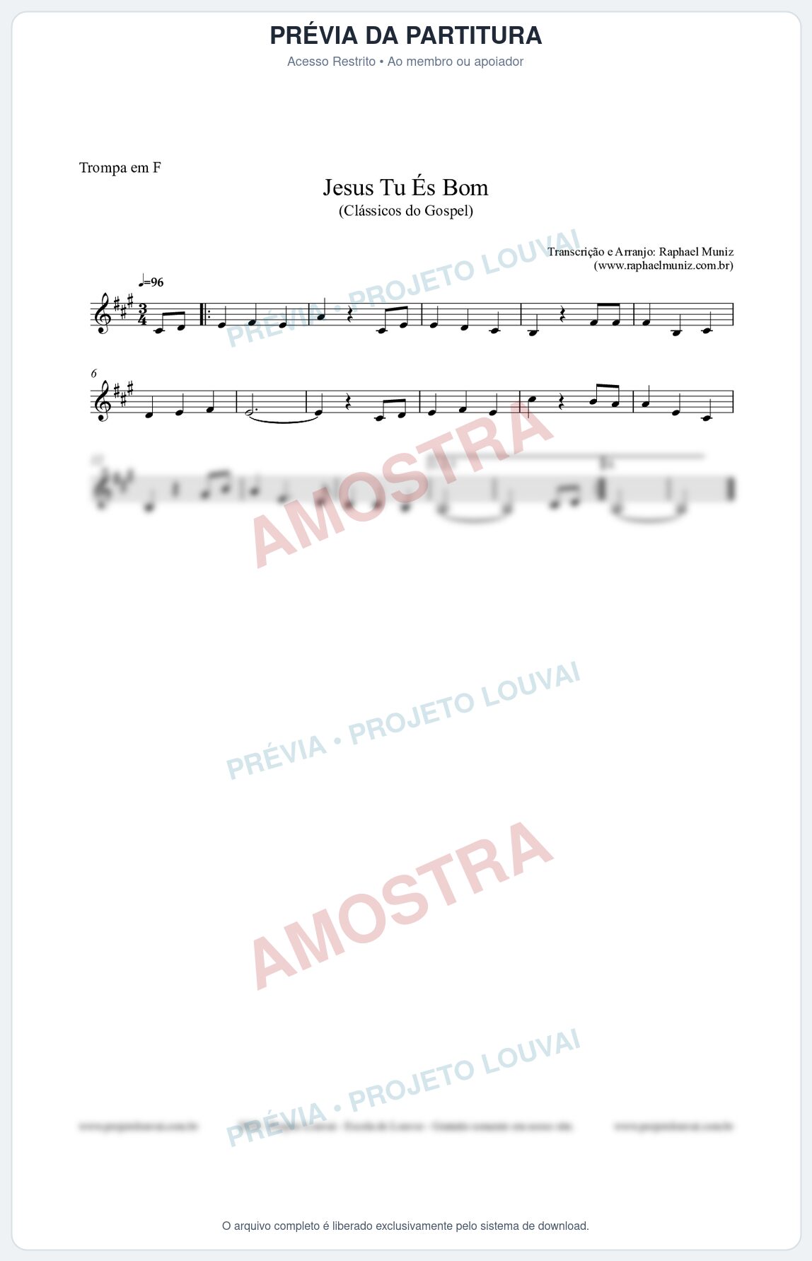 Prévia protegida da primeira página da partitura Partitura para Trompa em F - Jesus Tu És Bom - Harpa Cristã nº25 - Clássicos do Gospel