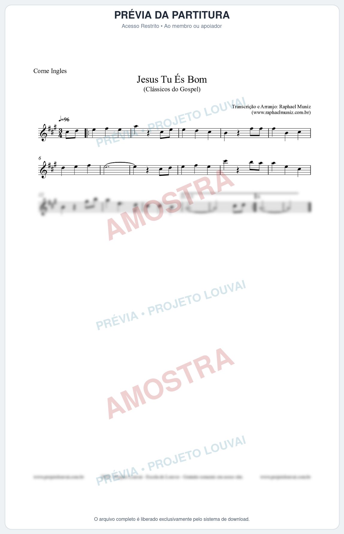 Prévia protegida da primeira página da partitura Partitura para Corne Inglês - Jesus Tu És Bom - Harpa Cristã nº25 - Clássicos do Gospel