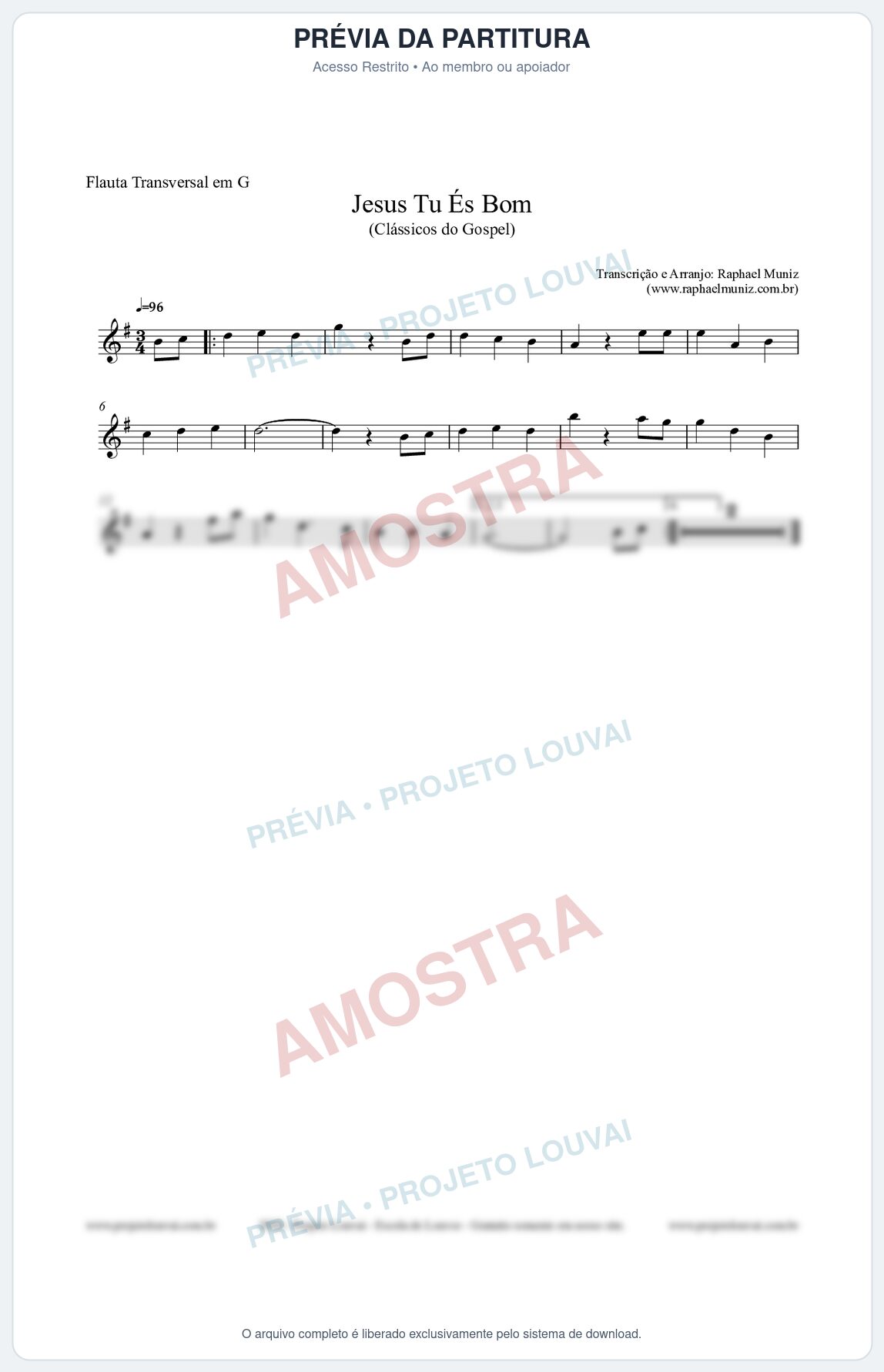 Prévia protegida da primeira página da partitura Partitura para Flauta Transversal em G - Jesus Tu És Bom - Harpa Cristã nº25 - Clássicos do Gospel