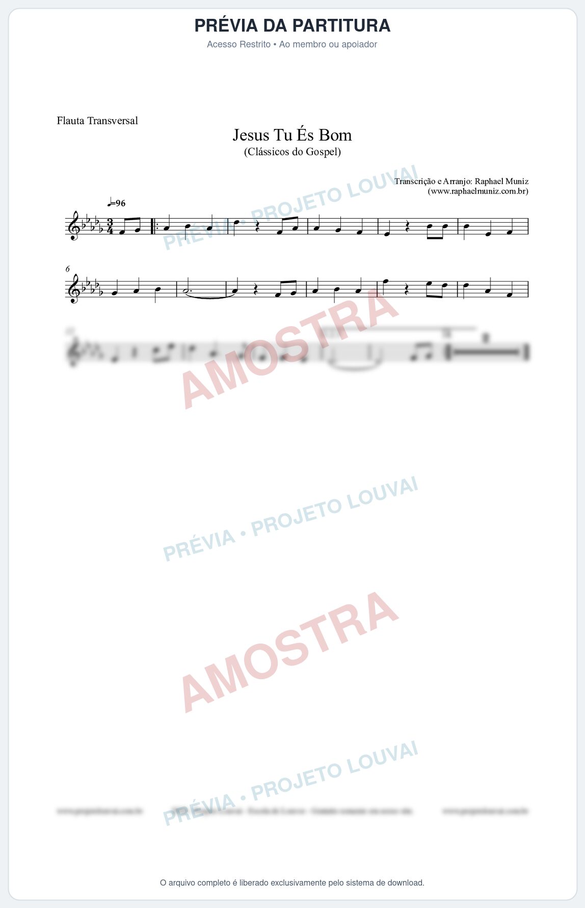 Prévia protegida da primeira página da partitura Partitura para Flauta Transversal - Jesus Tu És Bom - Harpa Cristã nº25 - Clássicos do Gospel