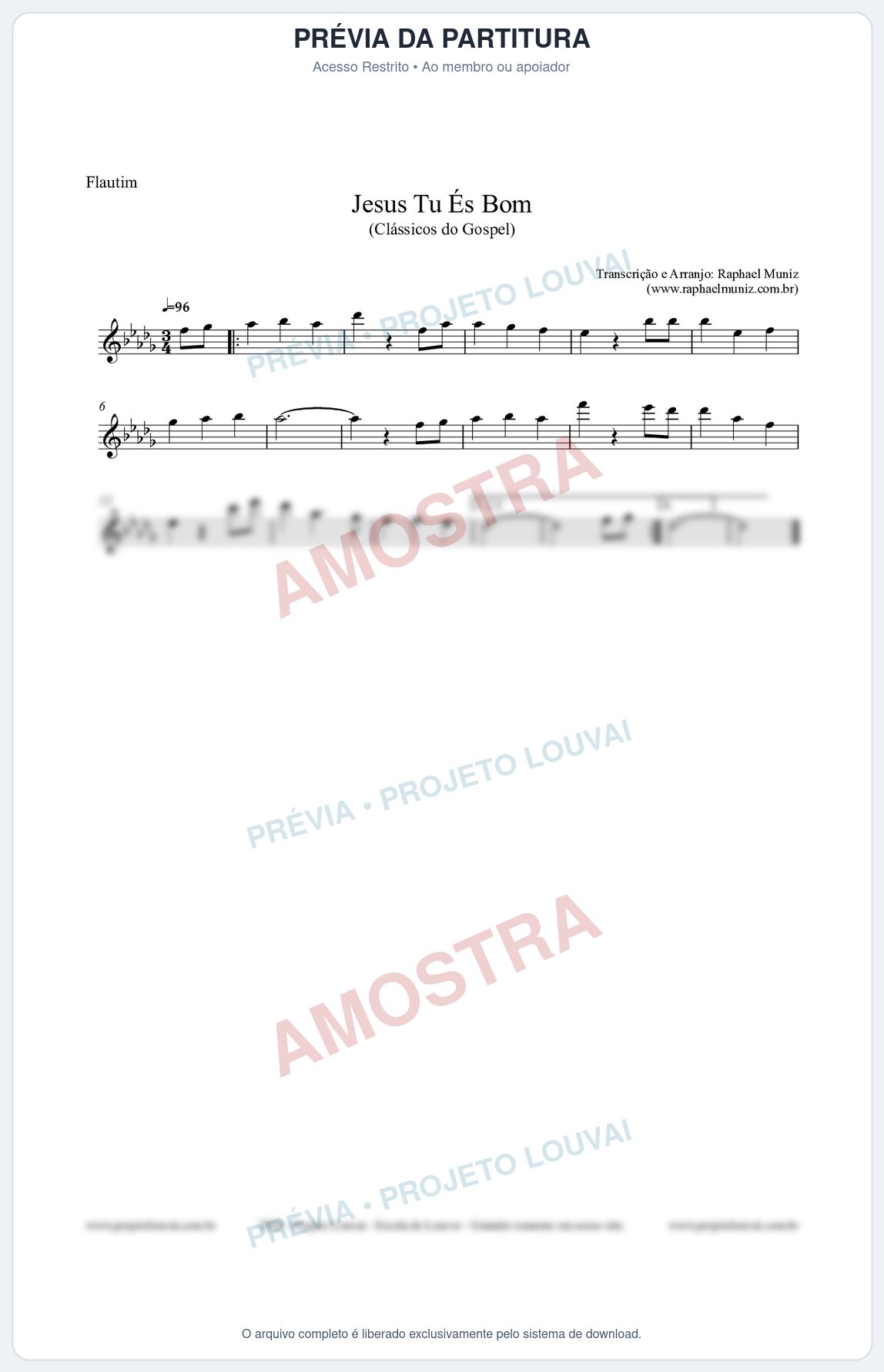 Prévia protegida da primeira página da partitura Partitura para Flautim - Jesus Tu És Bom - Harpa Cristã nº25 - Clássicos do Gospel