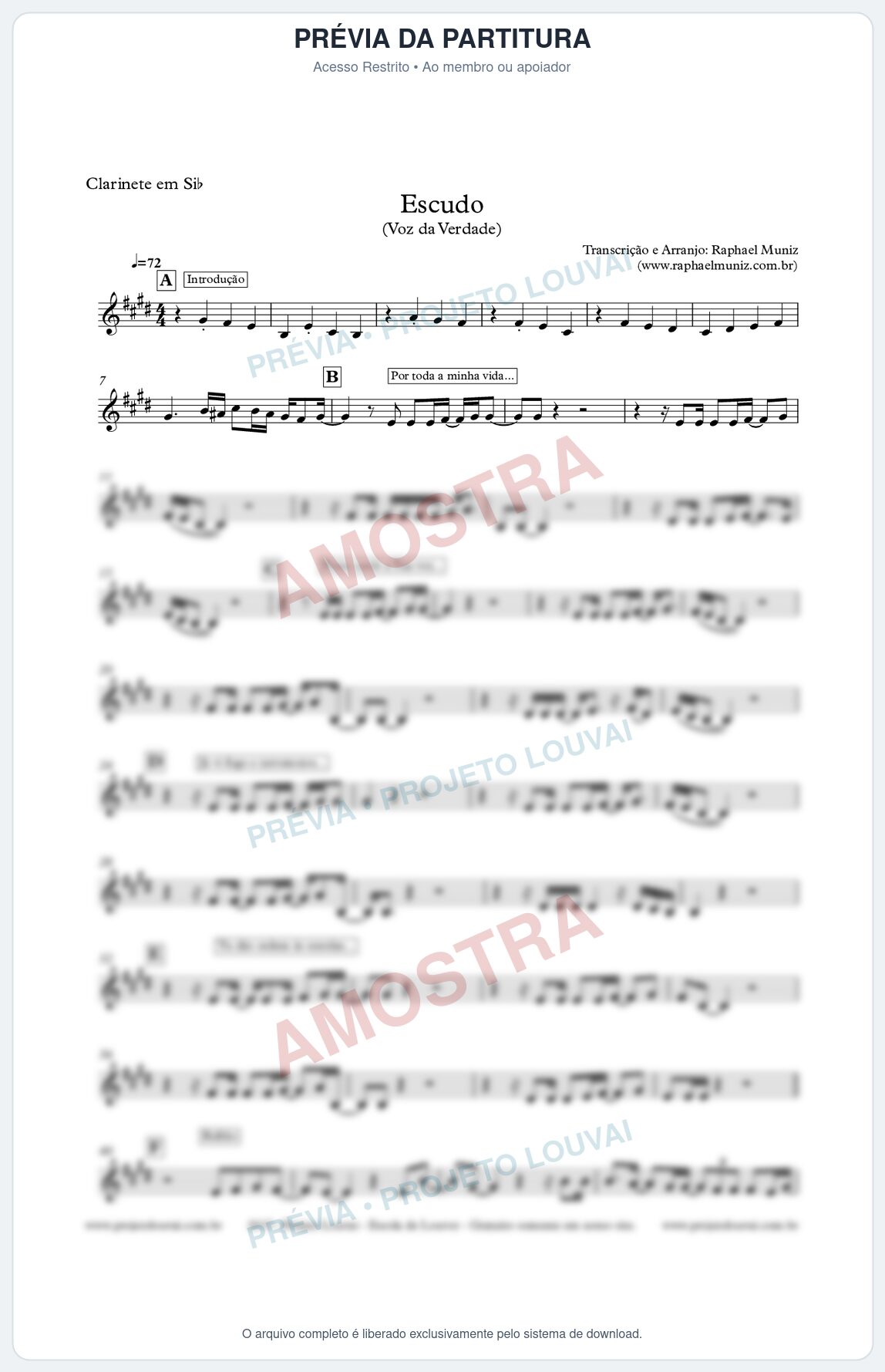 Prévia protegida da primeira página da partitura Partitura para Clarinete - Escudo - Voz da Verdade