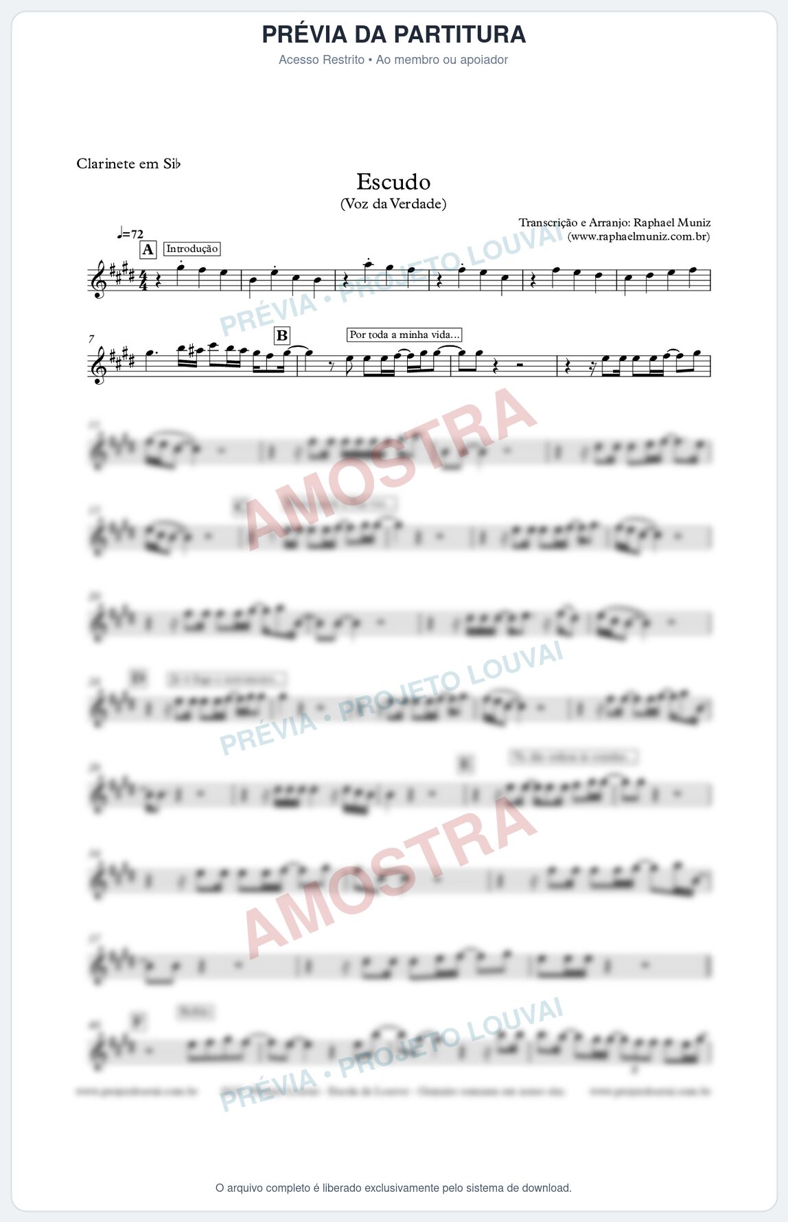 Prévia protegida da primeira página da partitura Partitura para Clarinete - Versão 2 - Escudo - Voz da Verdade