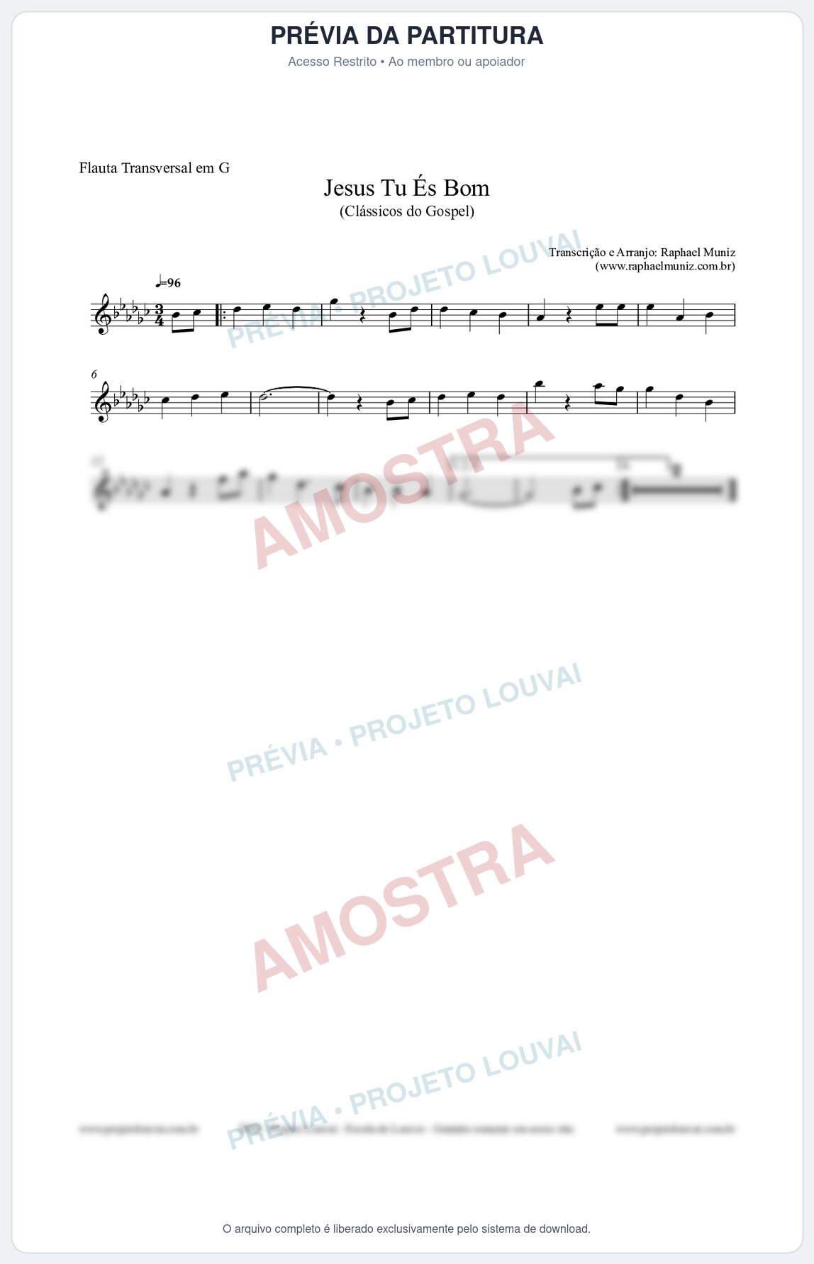 Prévia protegida da primeira página da partitura Partitura para Flauta Transversal em G - Jesus Tu És Bom - Harpa Cristã nº25 - Clássicos do Gospel