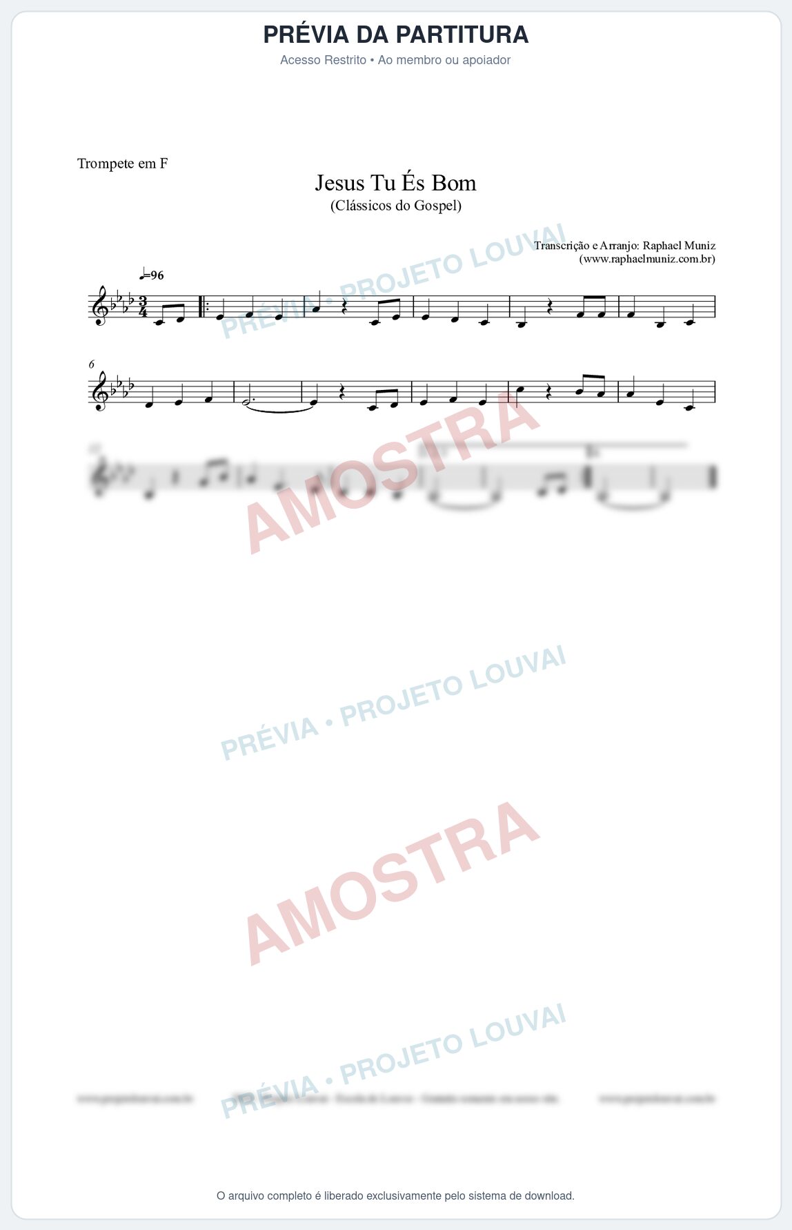 Prévia protegida da primeira página da partitura Partitura para Trompete em F - Jesus Tu És Bom - Harpa Cristã nº25 - Clássicos do Gospel