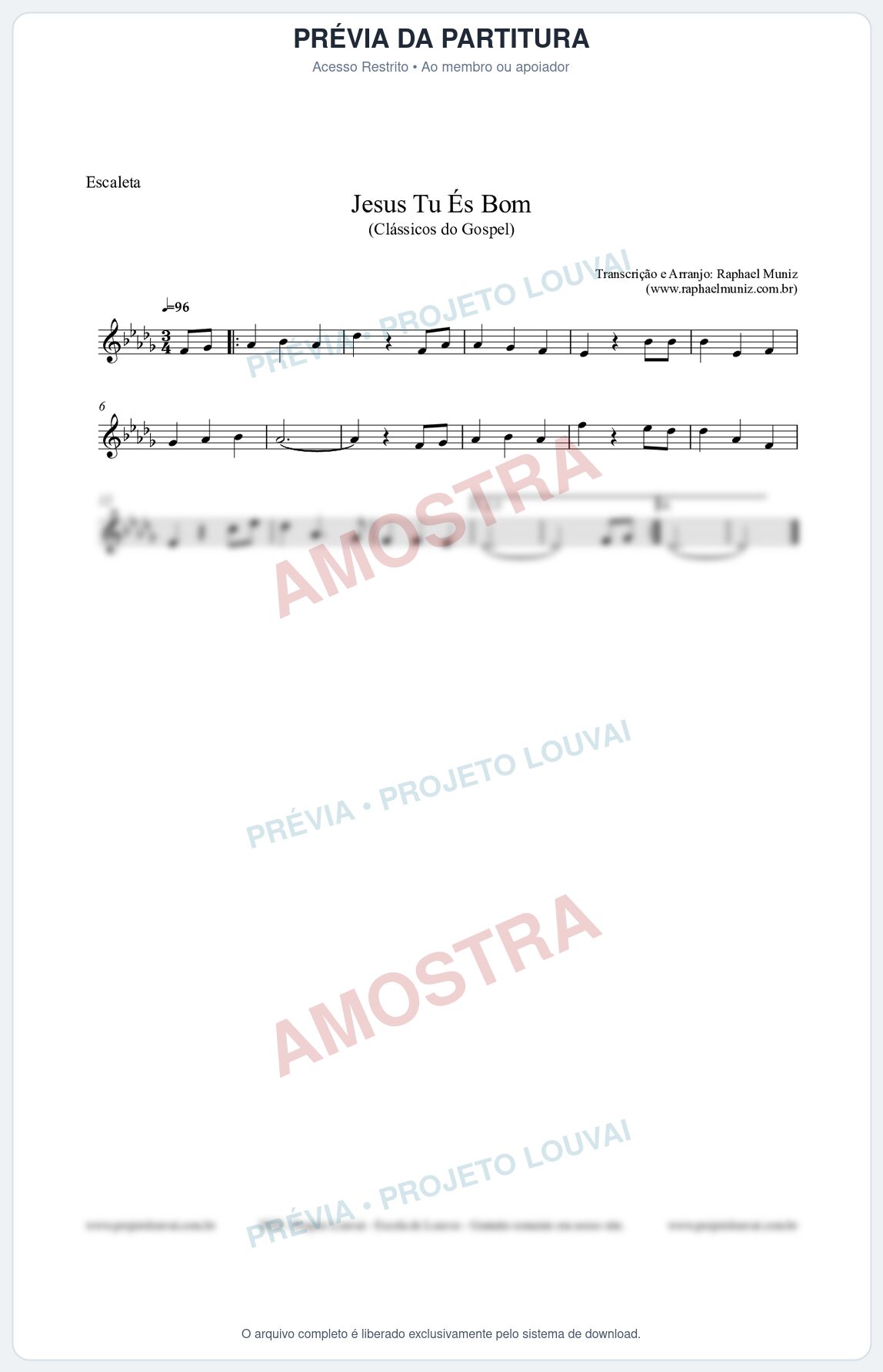 Prévia protegida da primeira página da partitura Partitura para Escaleta - Jesus Tu És Bom - Harpa Cristã nº25 - Clássicos do Gospel