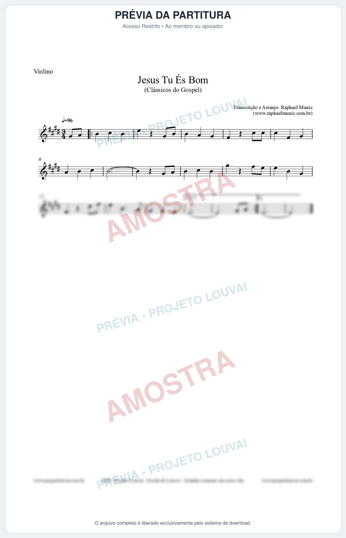 Prévia protegida da primeira página da partitura Partitura para Violino - Jesus Tu És Bom - Harpa Cristã nº25 - Clássicos do Gospel