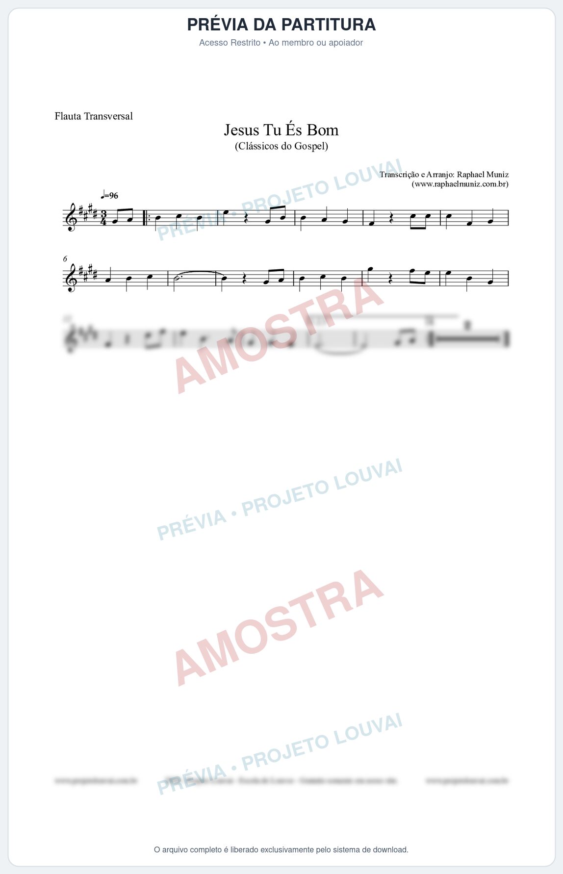 Prévia protegida da primeira página da partitura Partitura para Flauta Transversal - Jesus Tu És Bom - Harpa Cristã nº25 - Clássicos do Gospel
