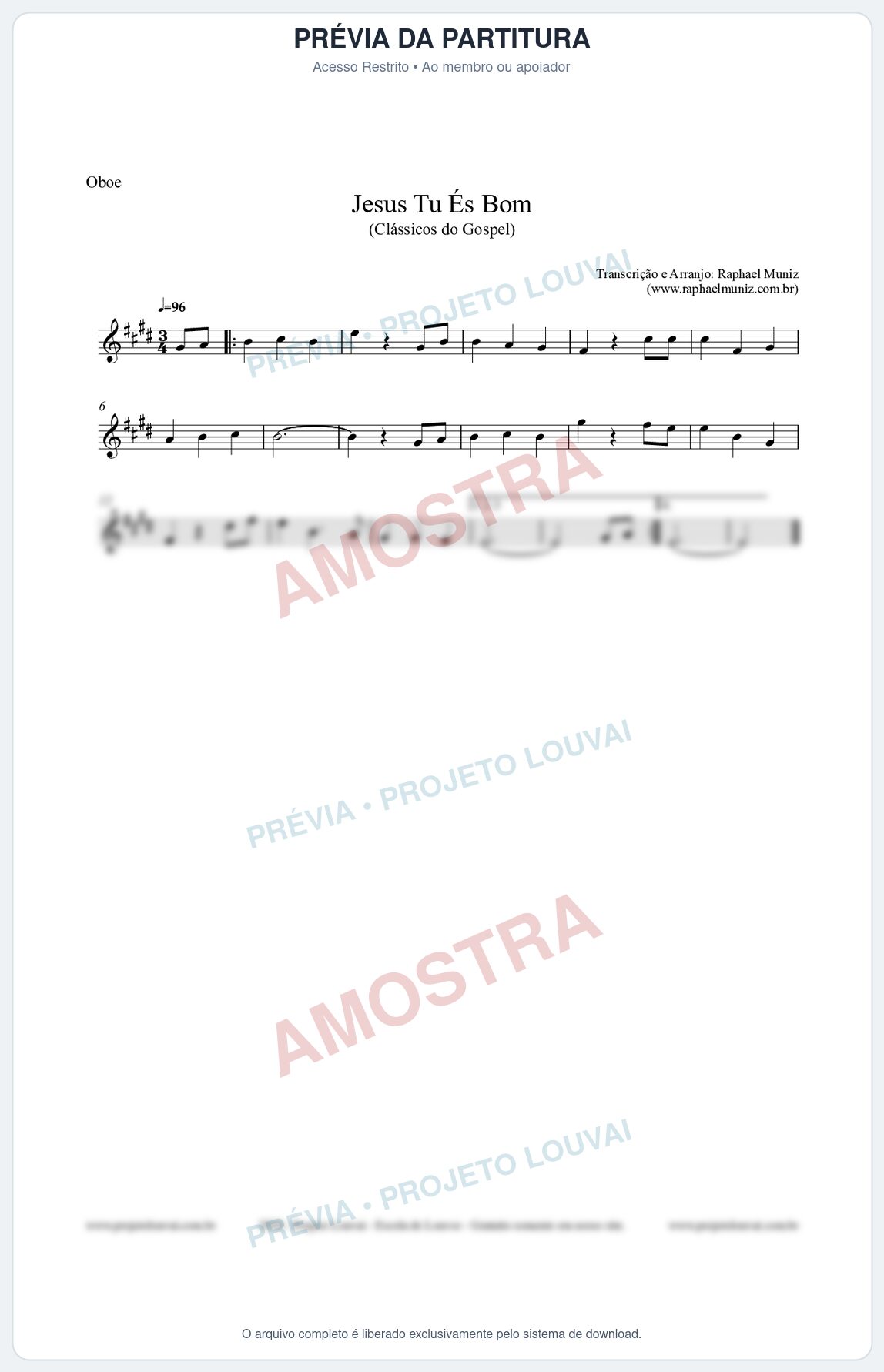 Prévia protegida da primeira página da partitura Partitura para Oboé - Jesus Tu És Bom - Harpa Cristã nº25 - Clássicos do Gospel