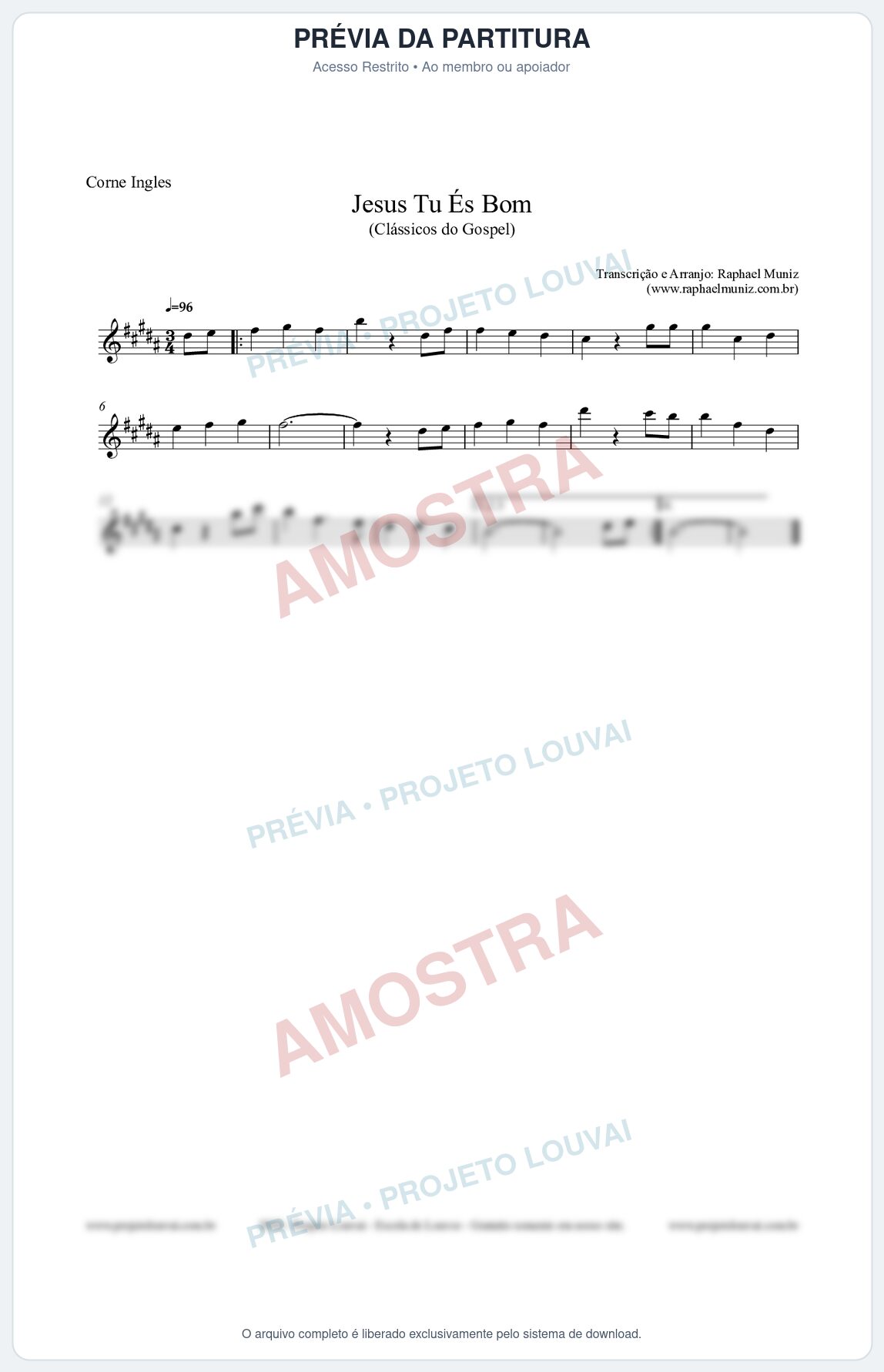 Prévia protegida da primeira página da partitura Partitura para Corne Inglês - Jesus Tu És Bom - Harpa Cristã nº25 - Clássicos do Gospel