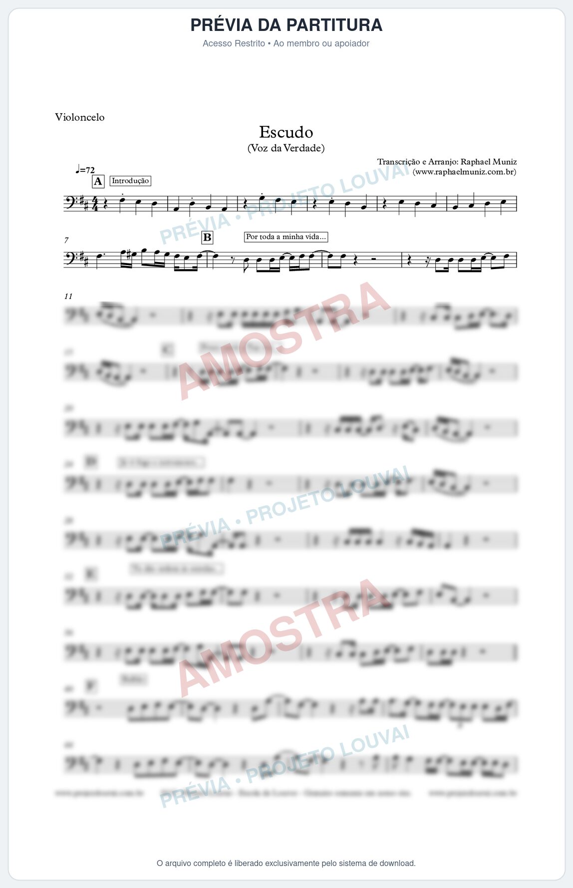 Prévia protegida da primeira página da partitura Partitura para Violoncelo - Escudo - Voz da Verdade