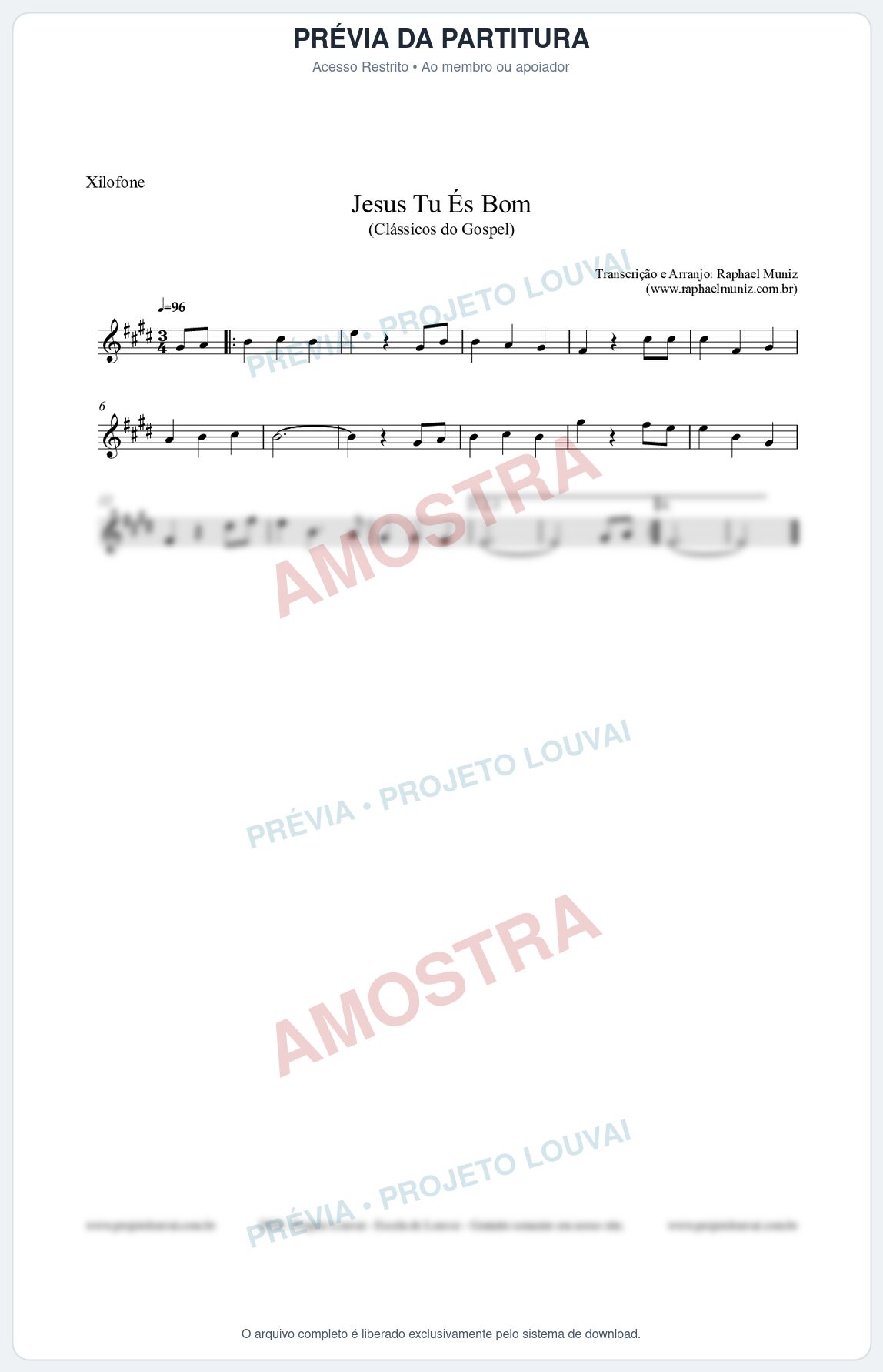 Prévia protegida da primeira página da partitura Partitura para Xilofone - Jesus Tu És Bom - Harpa Cristã nº25 - Clássicos do Gospel